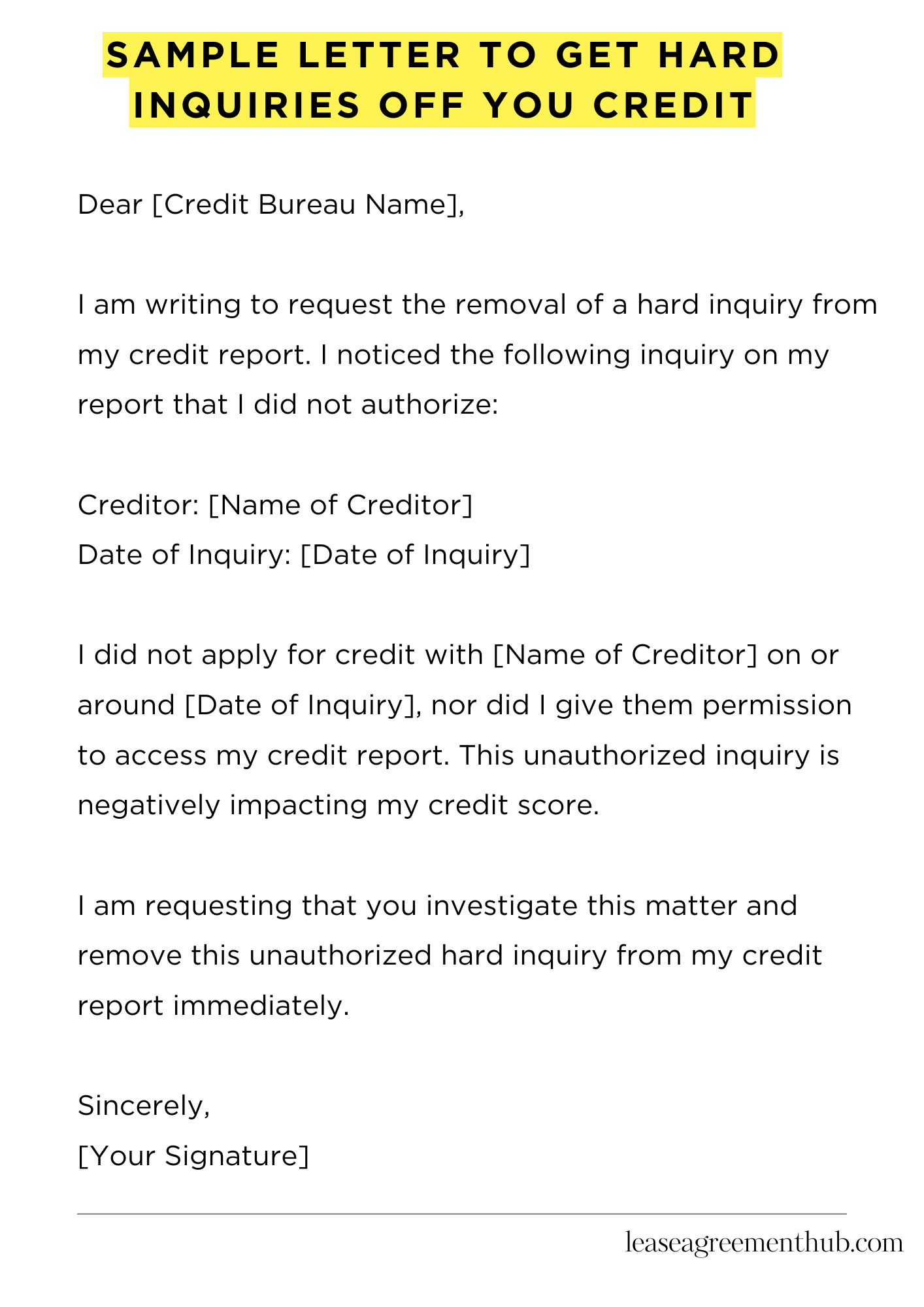 Sample Letter To Get Hard Inquiries Off You Credit