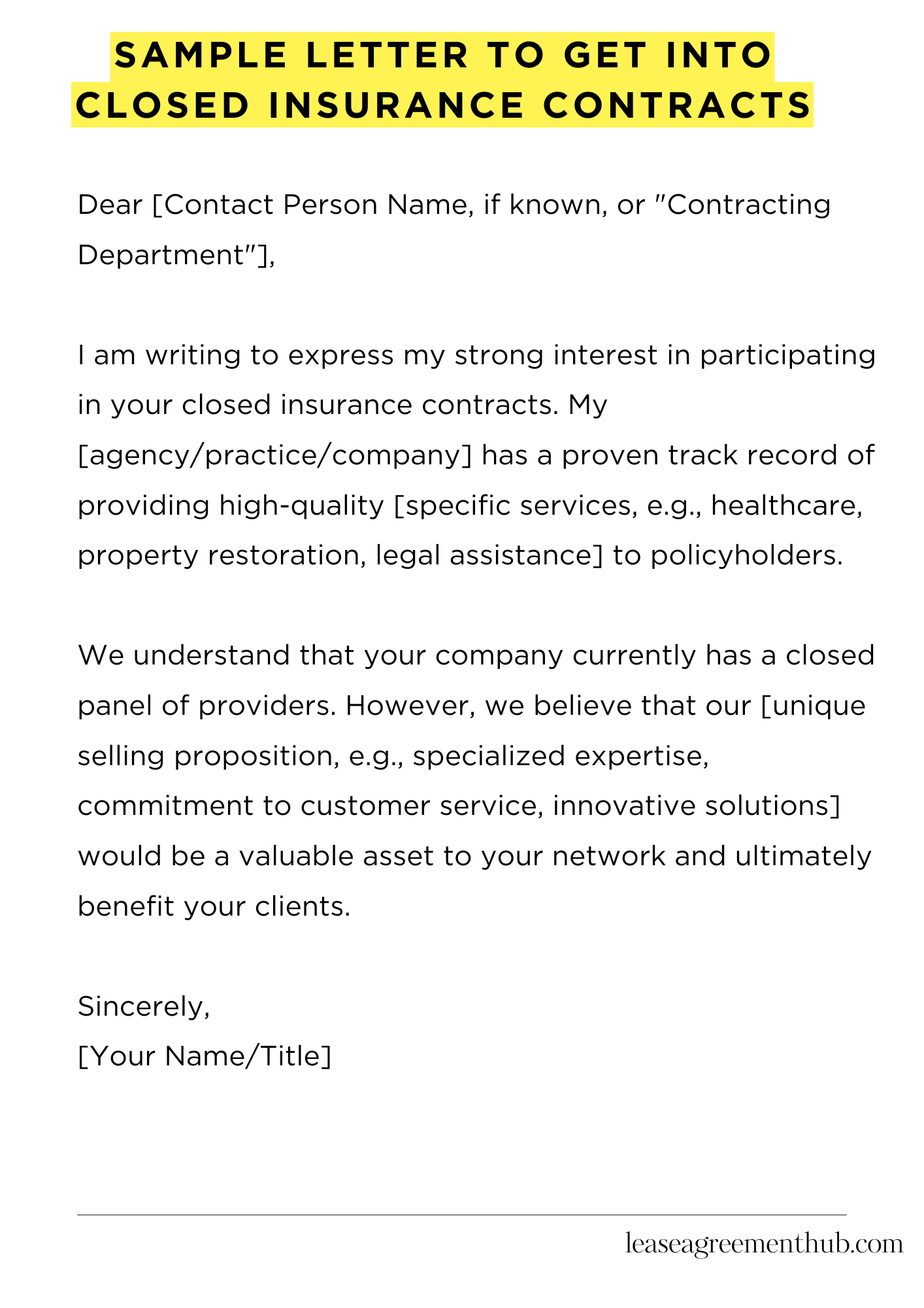 Sample Letter To Get Into Closed Insurance Contracts