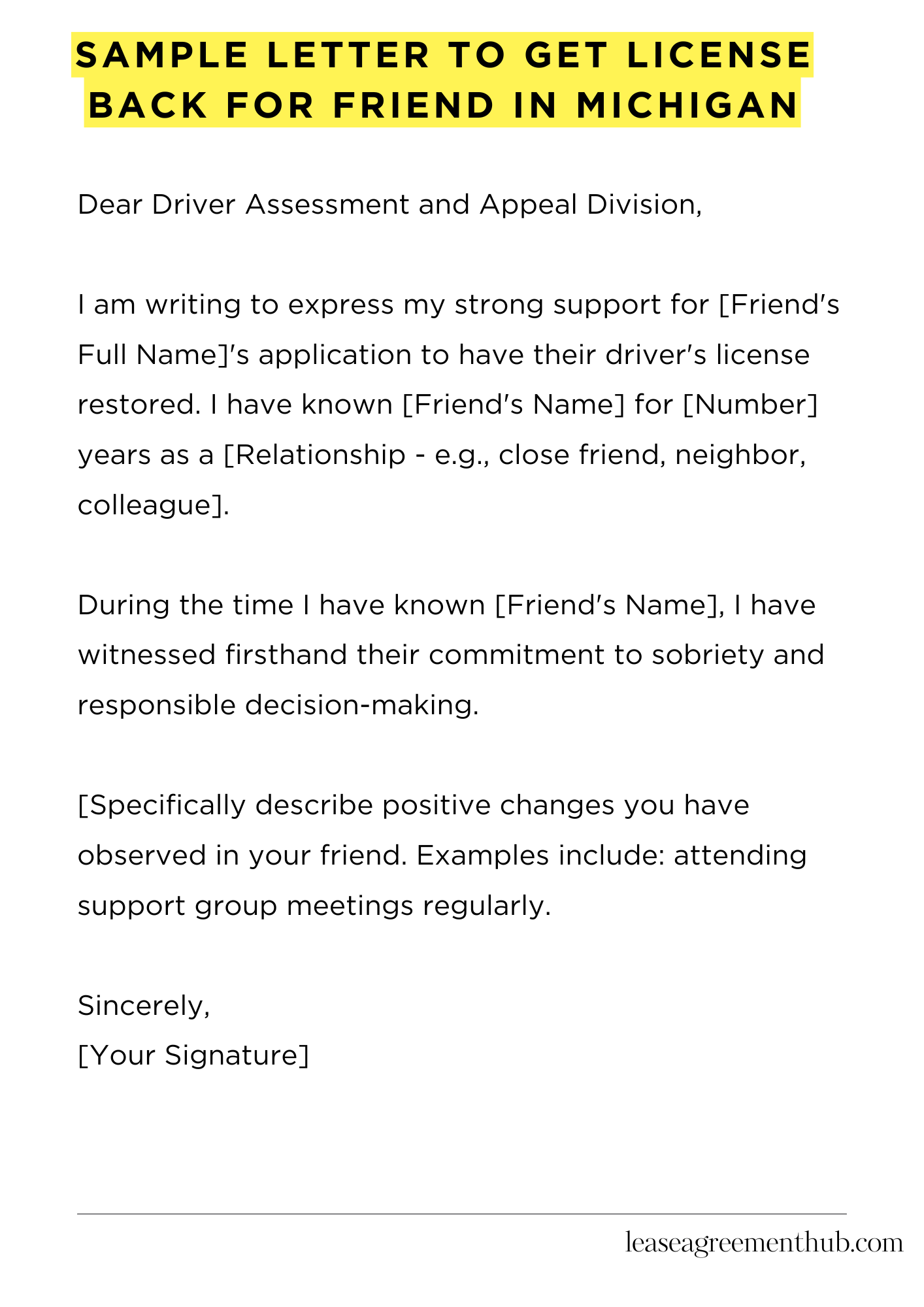 Sample Letter To Get License Back For Friend In Michigan