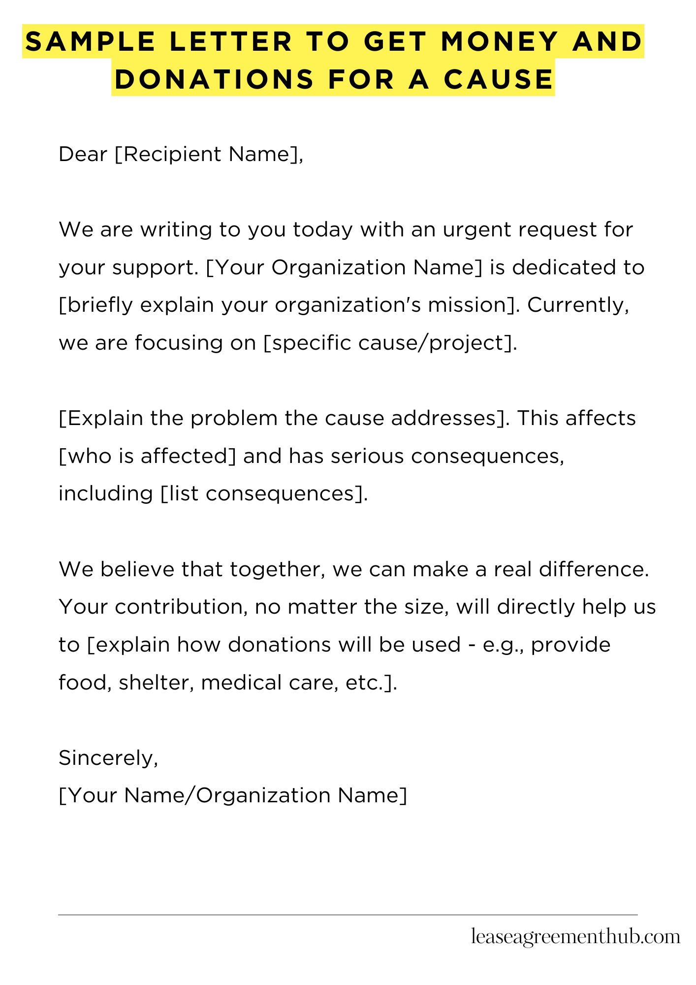 Sample Letter To Get Money And Donations For A Cause