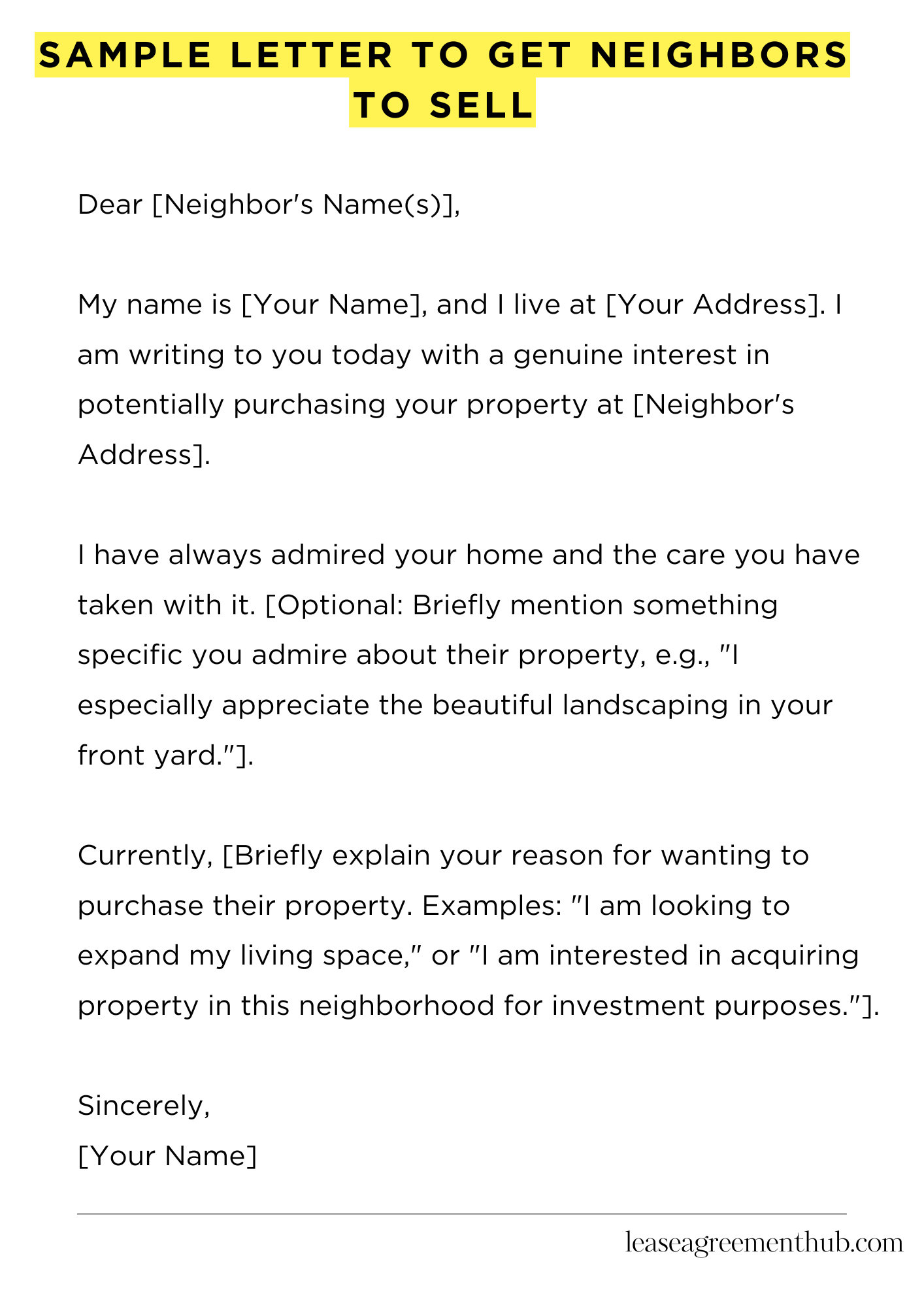 Sample Letter To Get Neighbors To Sell
