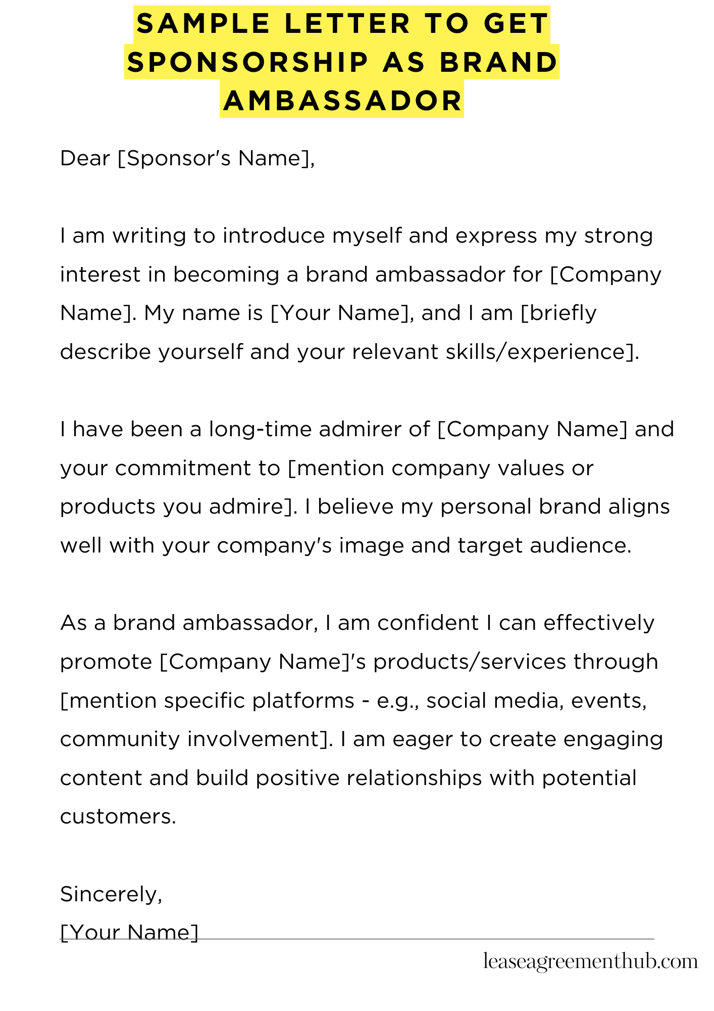 Sample Letter To Get Sponsorship As Brand Ambassador