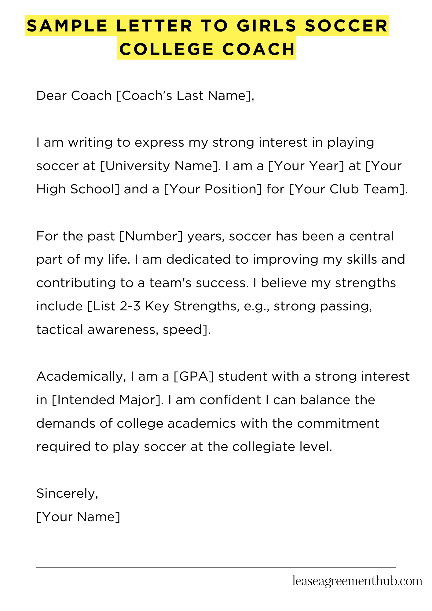 Sample Letter To Girls Soccer College Coach