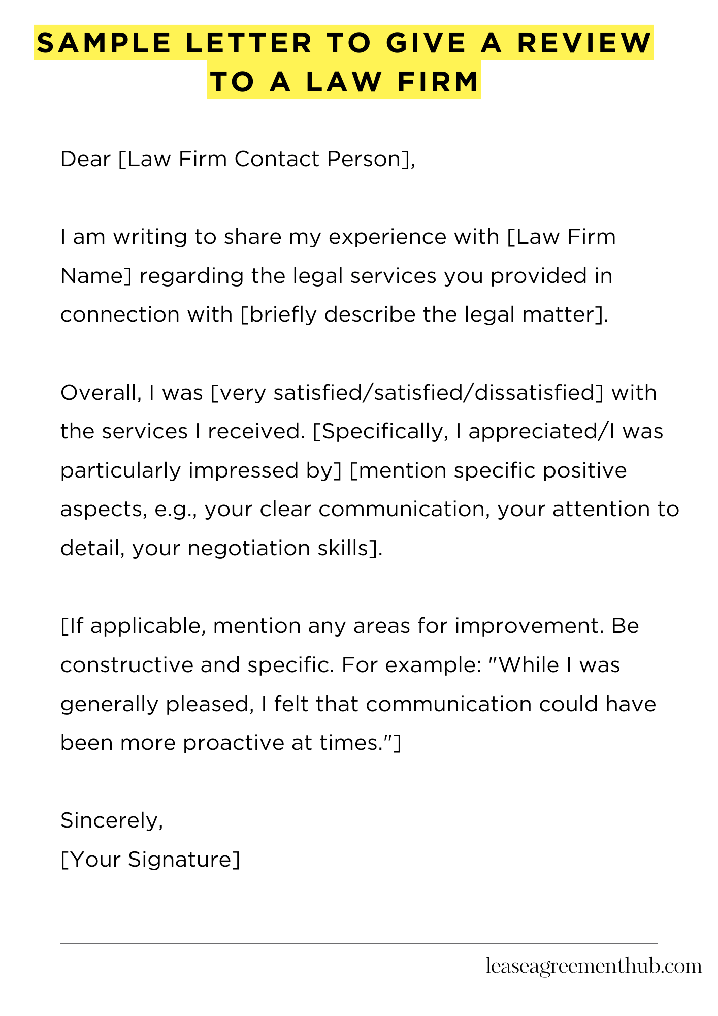 Sample Letter To Give A Review To A Law Firm