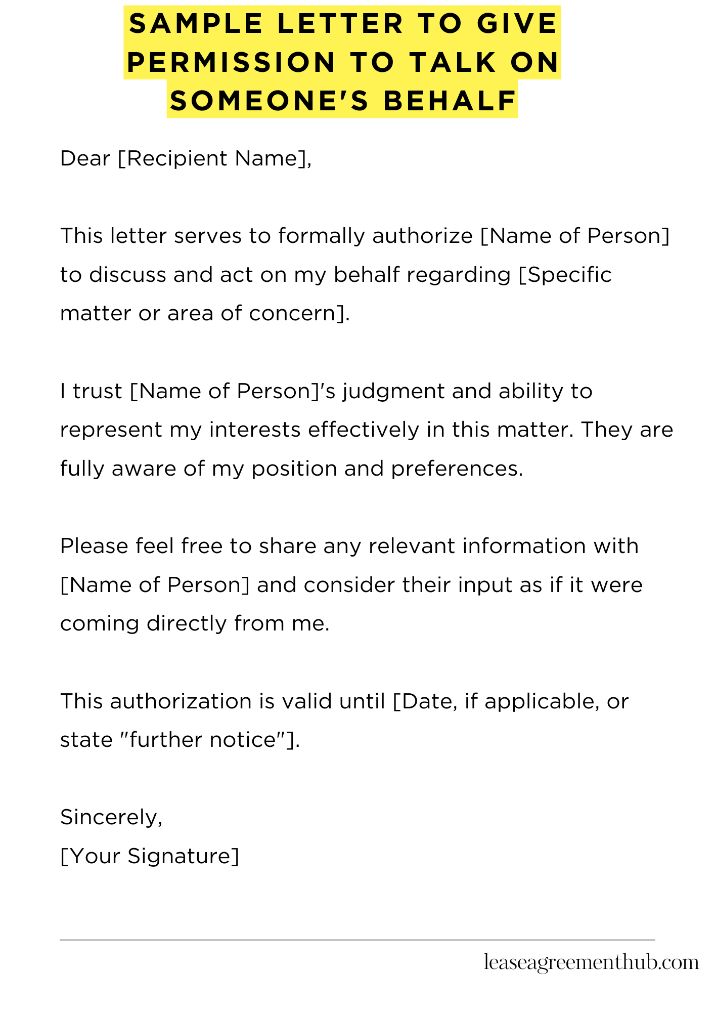 Sample Letter To Give Permission To Talk On Someone's Behalf