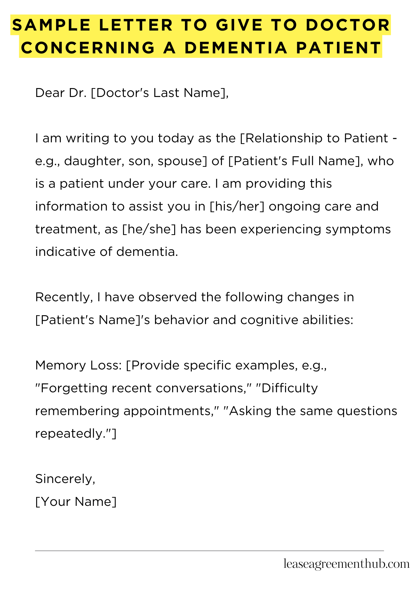 Sample Letter To Give To Doctor Concerning A Dementia Patient