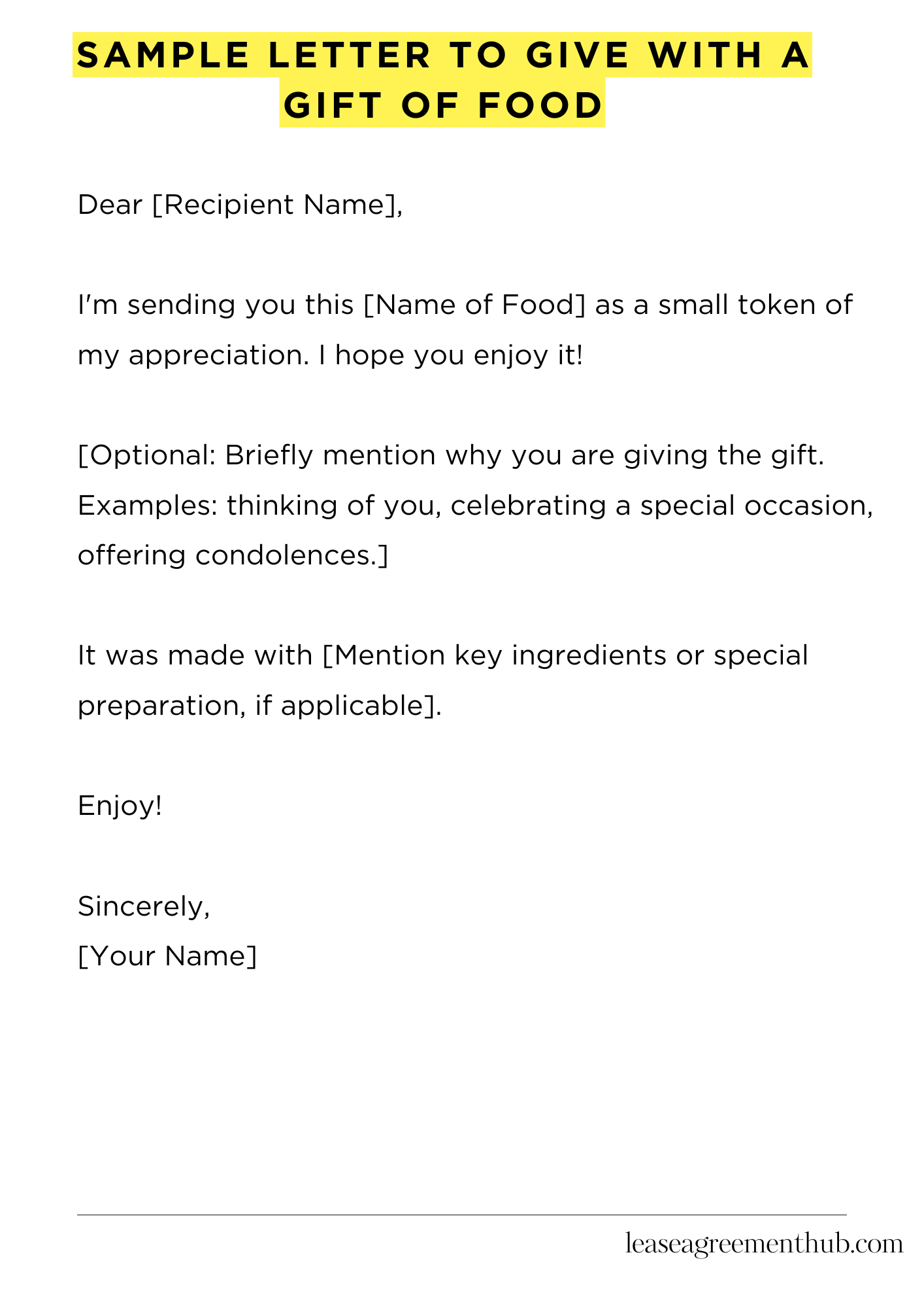 Sample Letter To Give With A Gift Of Food