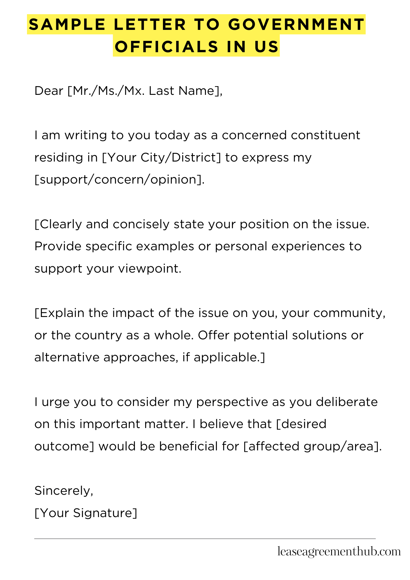 Sample Letter To Government Officials In Us