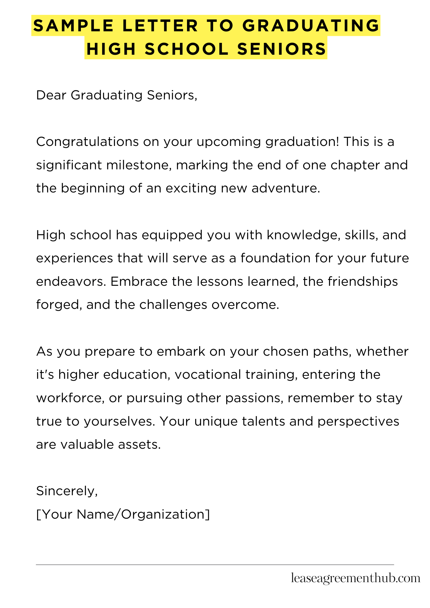 Sample Letter To Graduating High School Seniors
