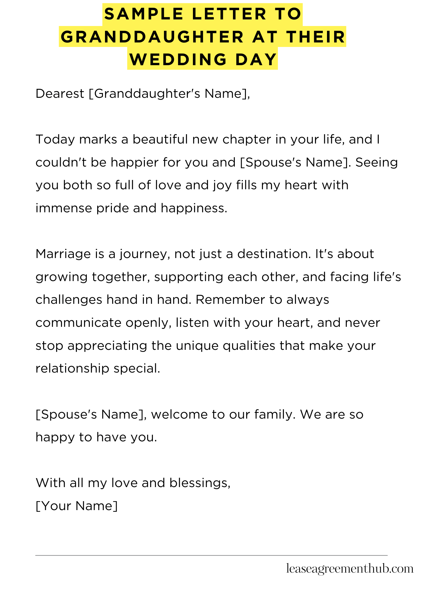 Sample Letter To Granddaughter At Their Wedding Day