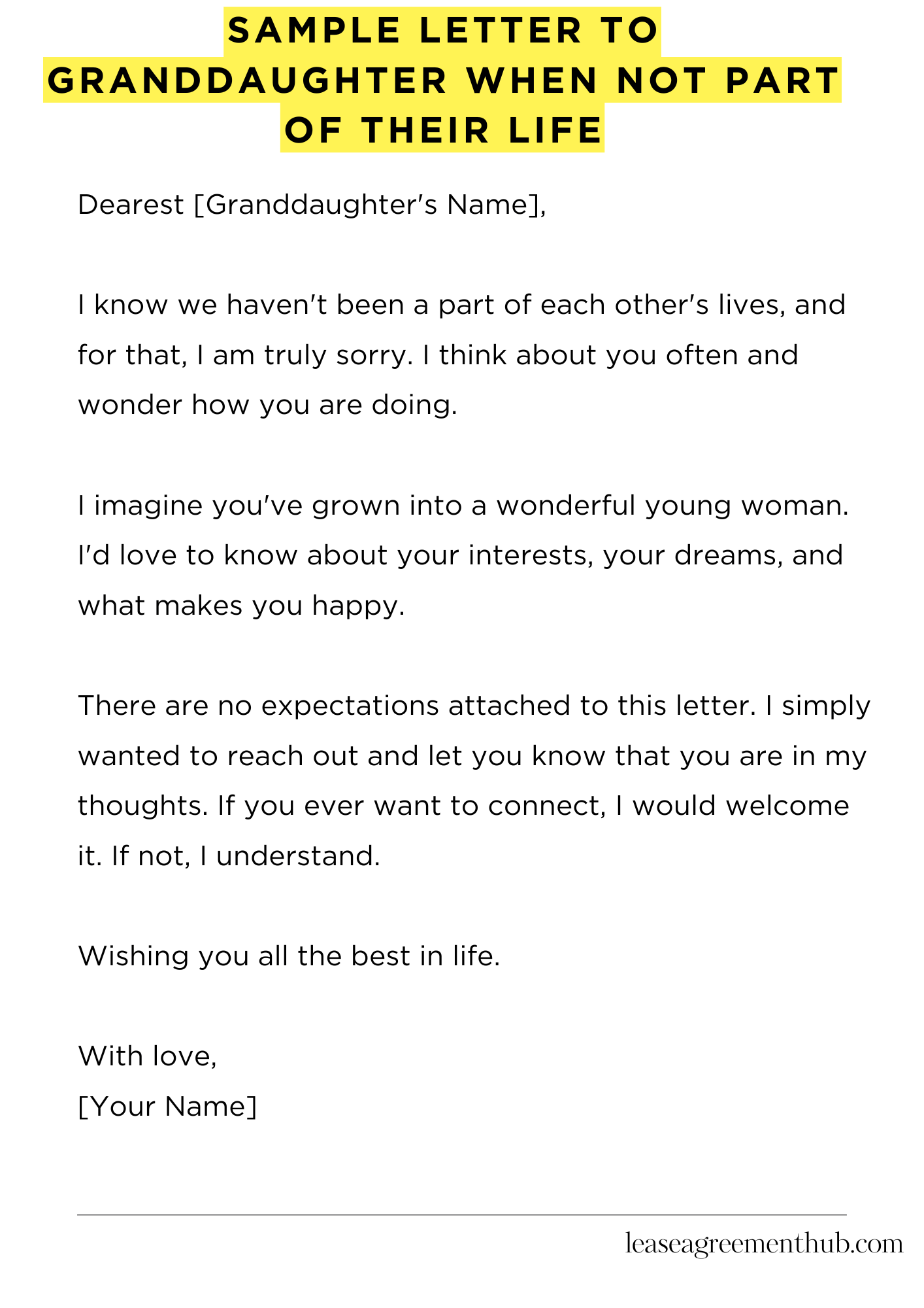 Sample Letter To Granddaughter When Not Part Of Their Life