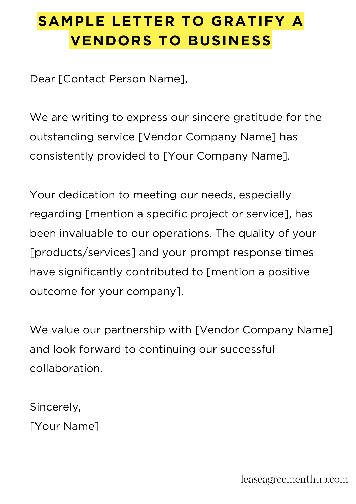 Sample Letter To Gratify A Vendors To Business