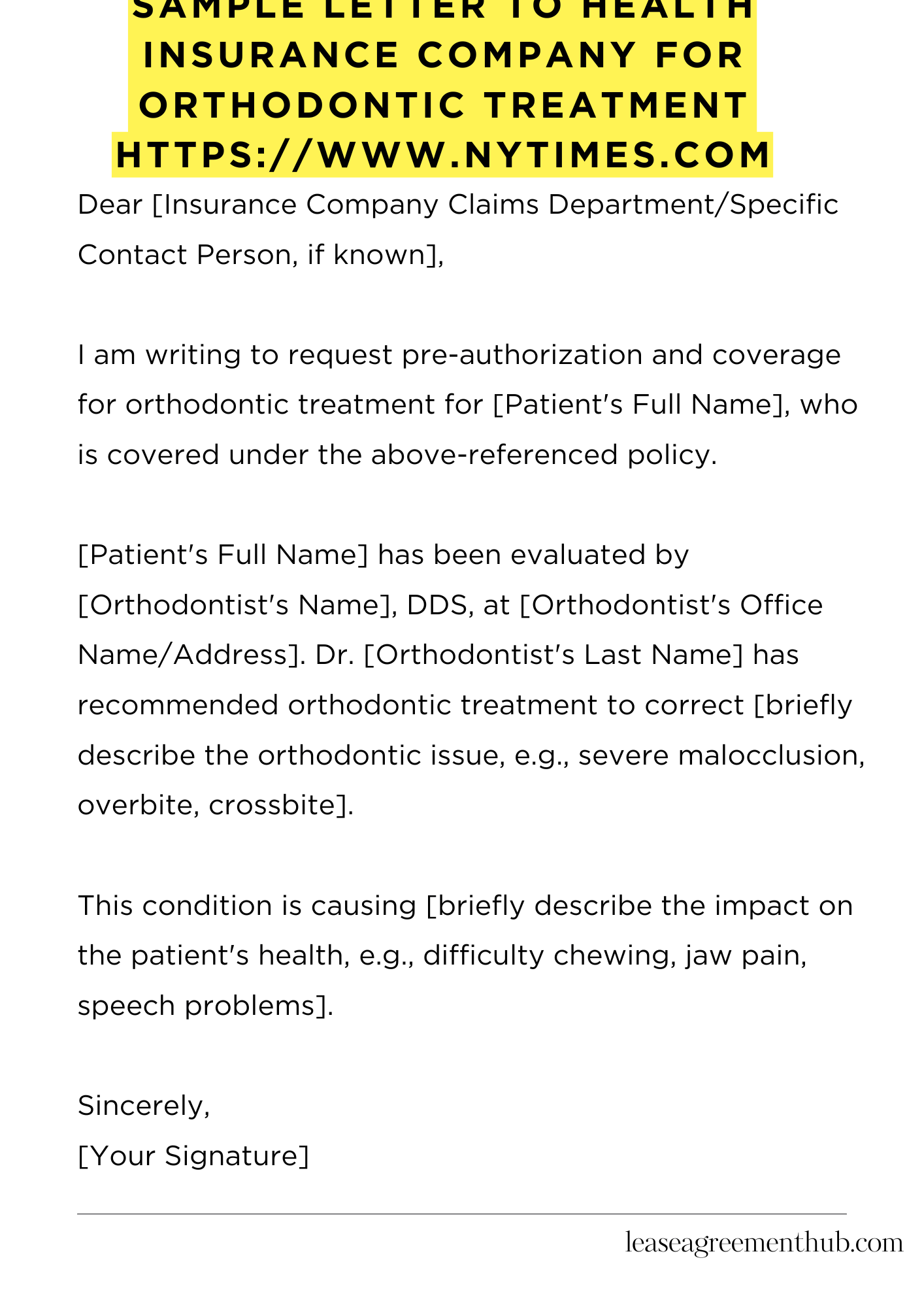 Sample Letter To Health Insurance Company For Orthodontic Treatment Https://Www.Nytimes.Com