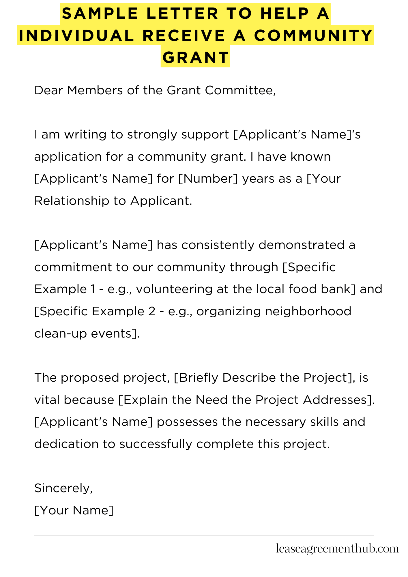 Sample Letter To Help A Individual Receive A Community Grant
