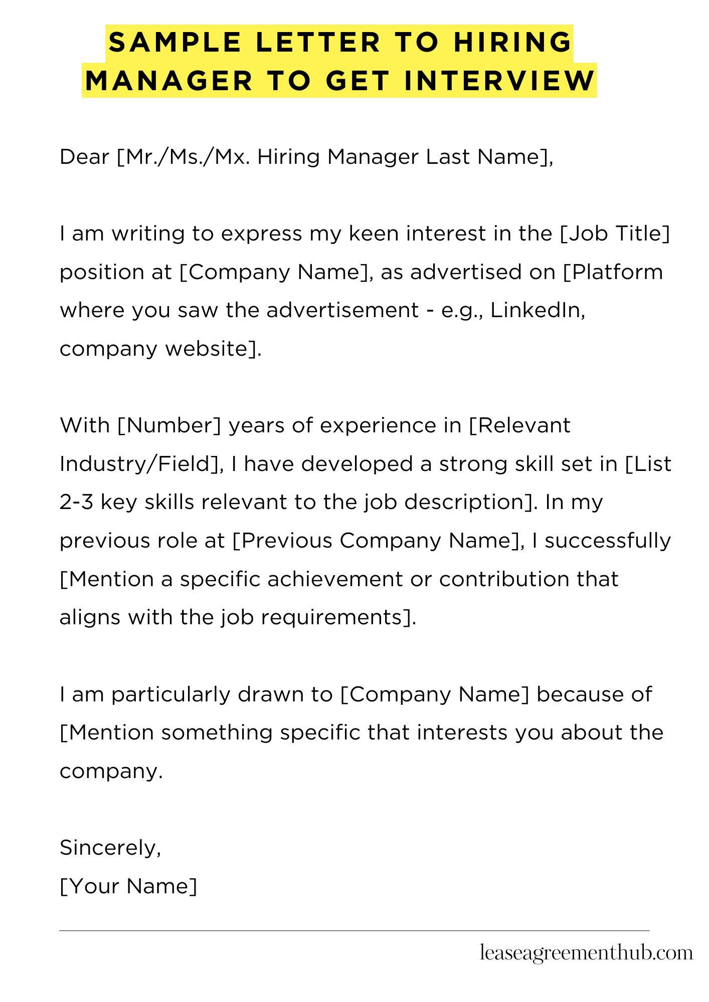 Sample Letter To Hiring Manager To Get Interview