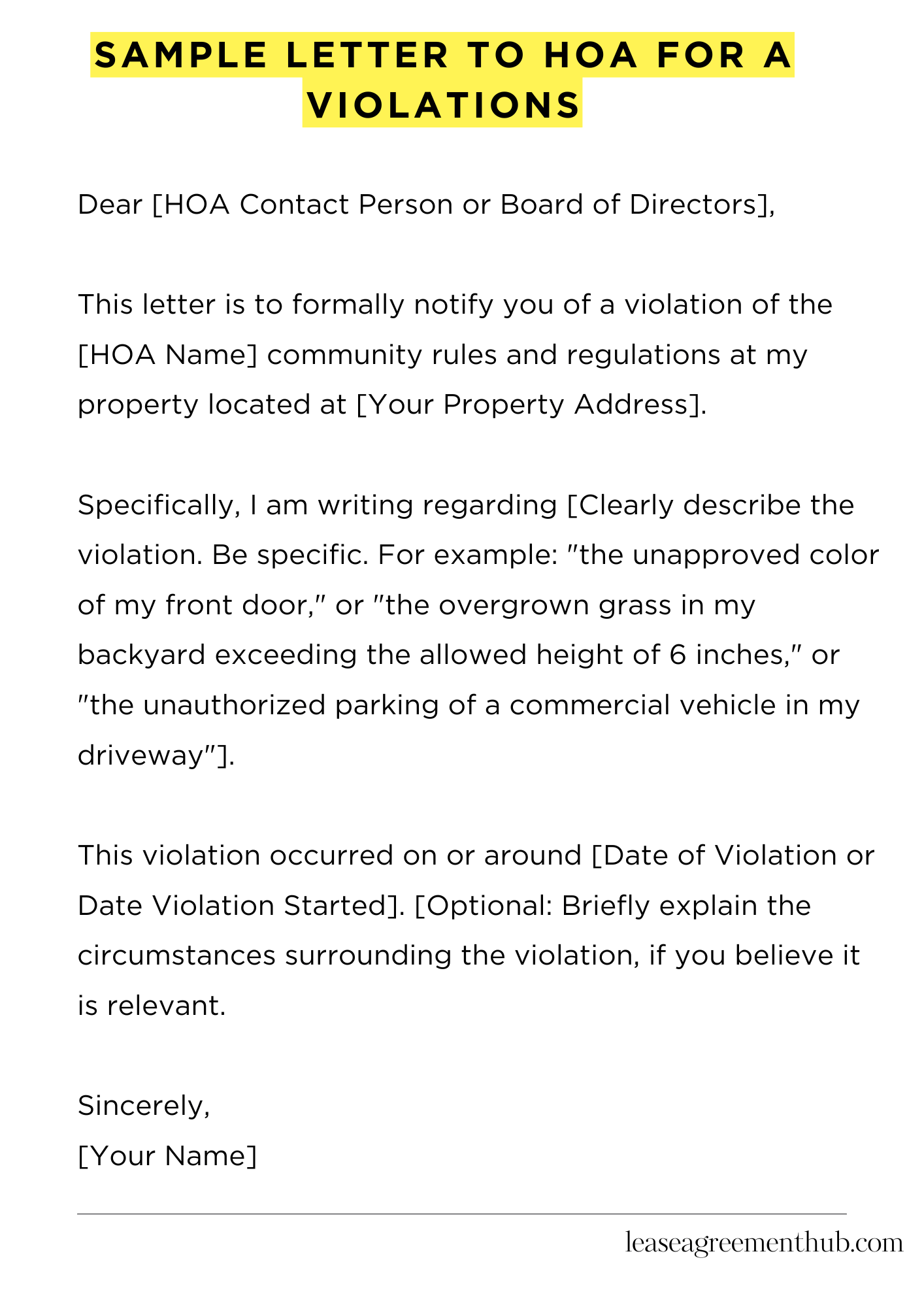 Sample Letter To Hoa For A Violations
