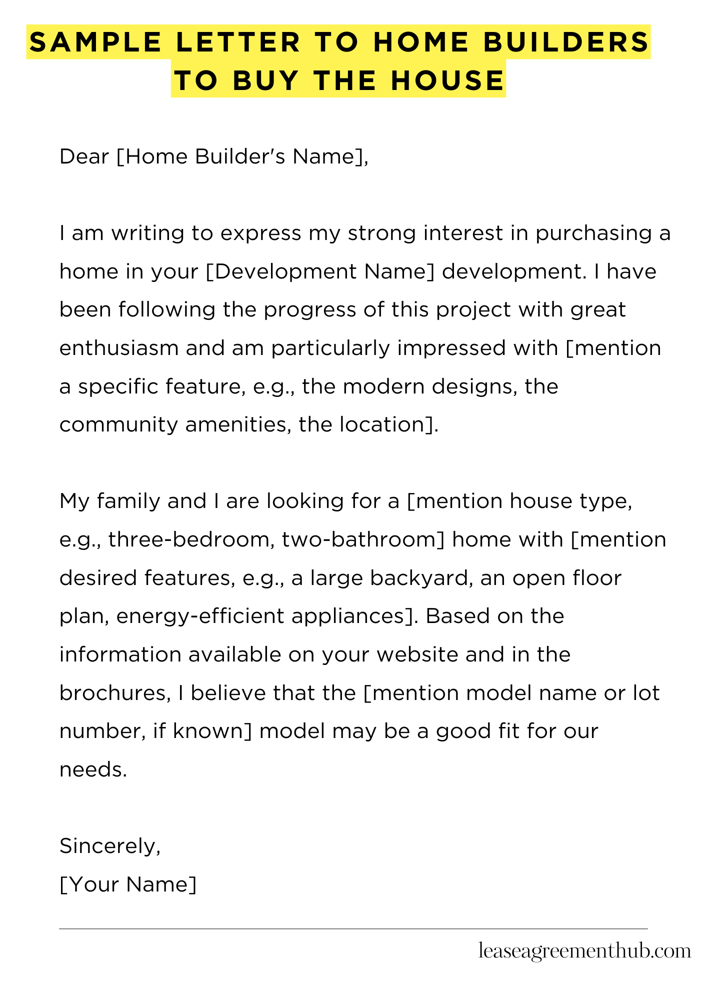 Sample Letter To Home Builders To Buy The House