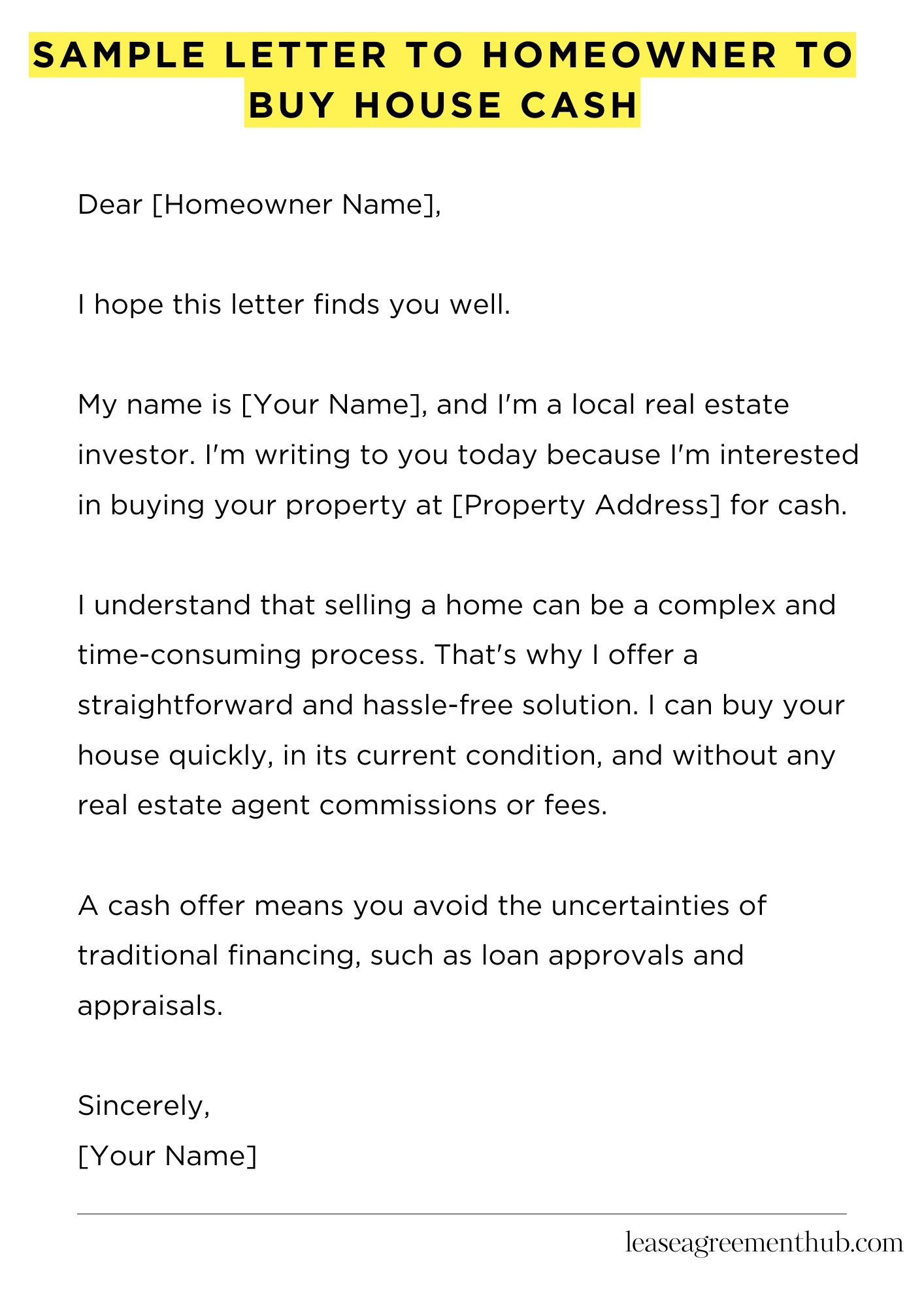 Sample Letter To Homeowner To Buy House Cash