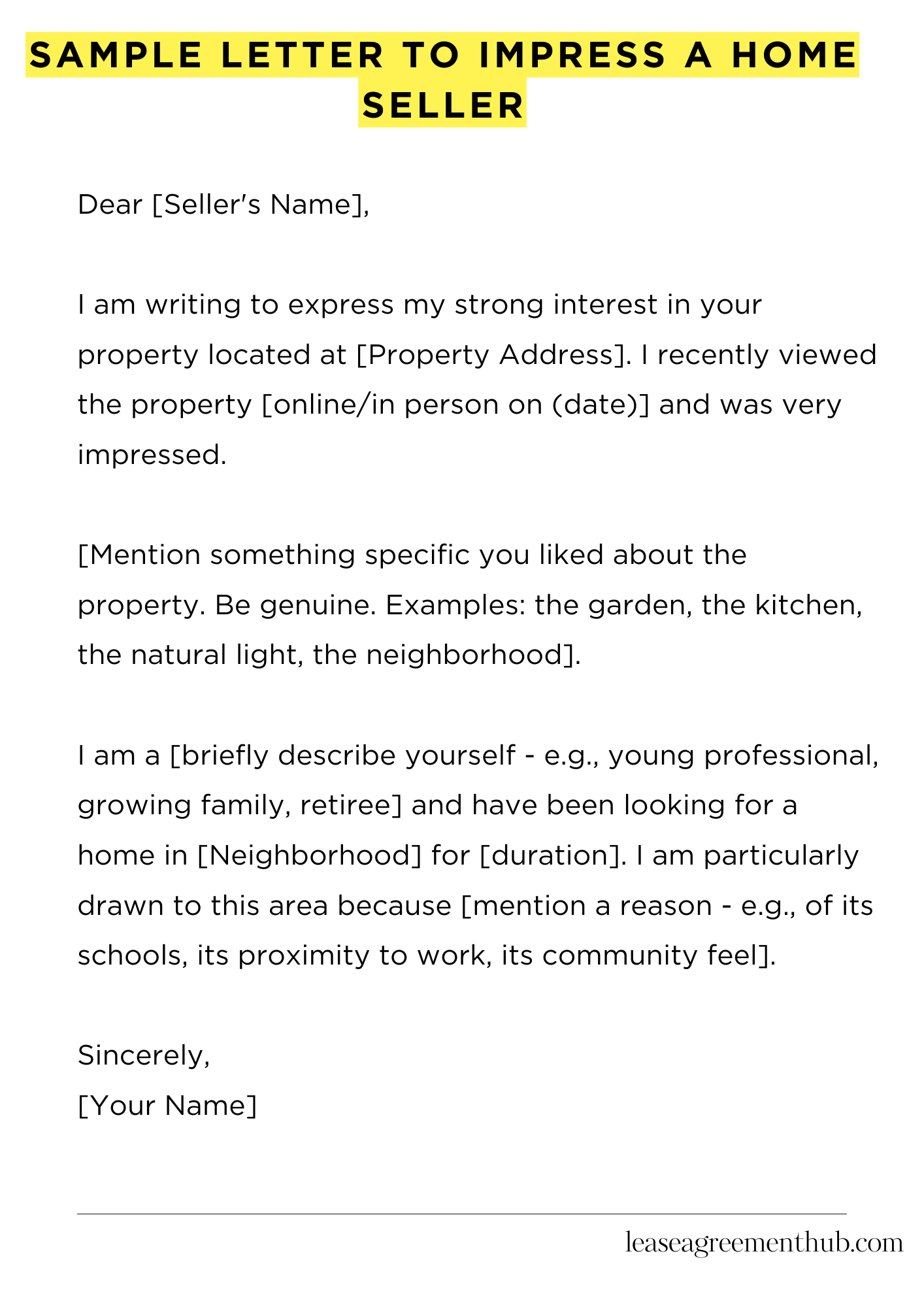 Sample Letter To Impress A Home Seller