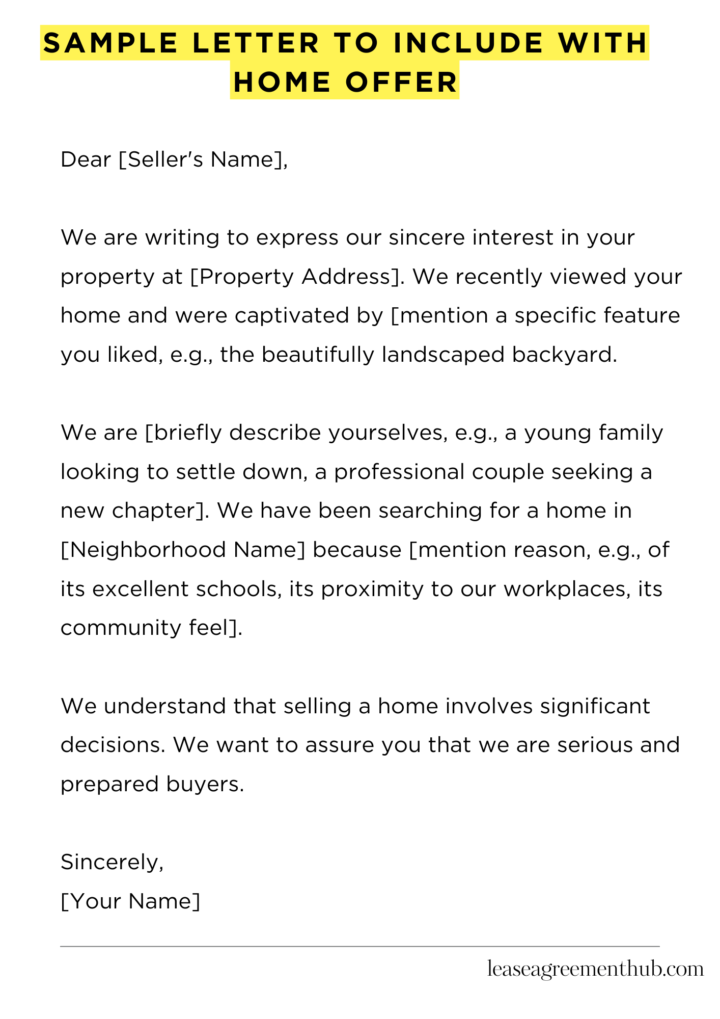 Sample Letter To Include With Home Offer