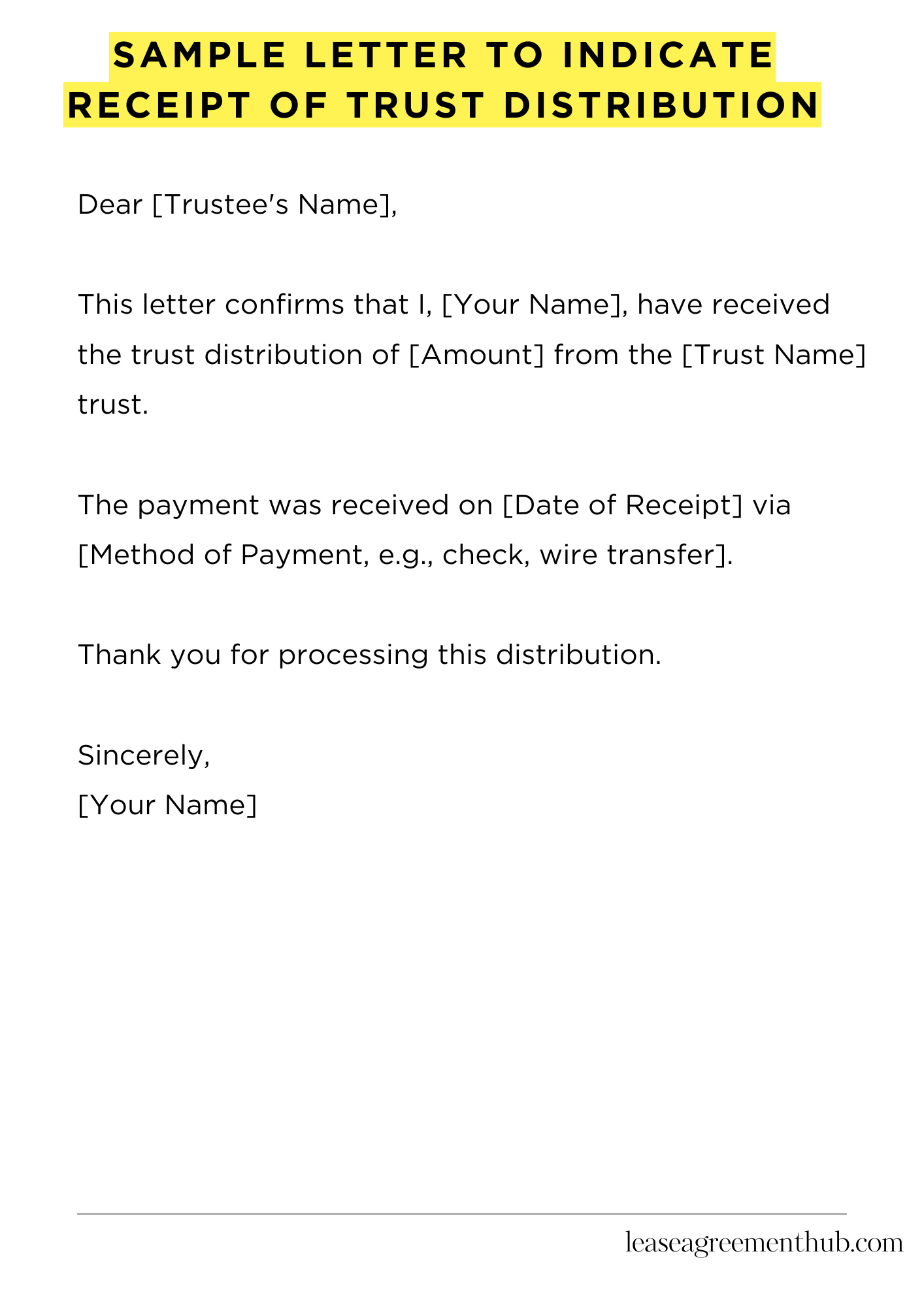 Sample Letter To Indicate Receipt Of Trust Distribution