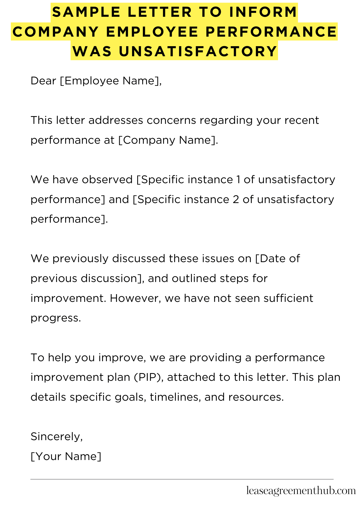 Sample Letter To Inform Company Employee Performance Was Unsatisfactory