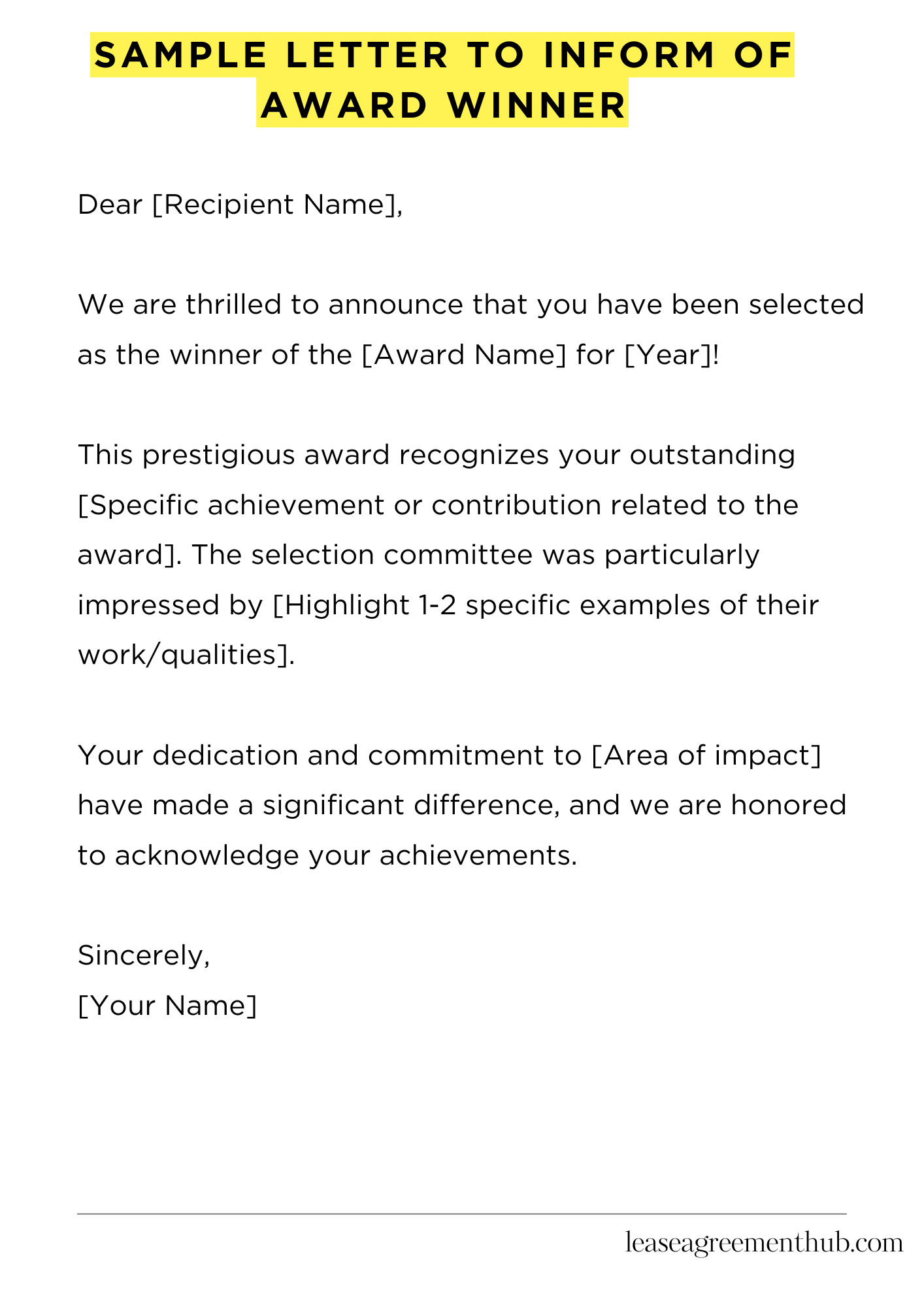 Sample Letter To Inform Of Award Winner