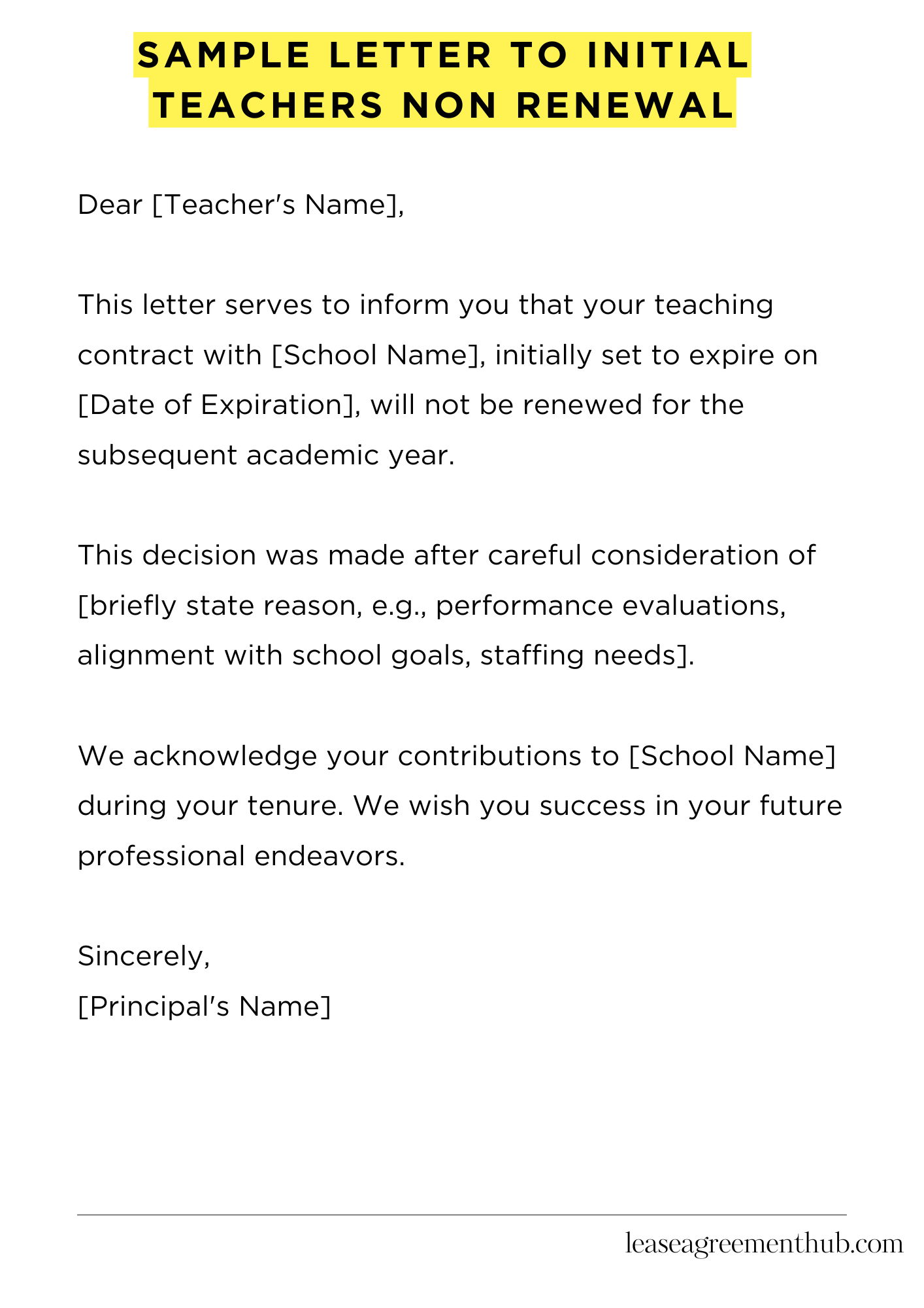 Sample Letter To Initial Teachers Non Renewal