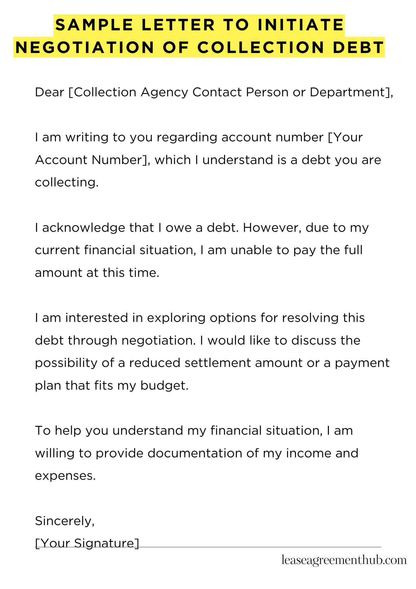 Sample Letter To Initiate Negotiation Of Collection Debt
