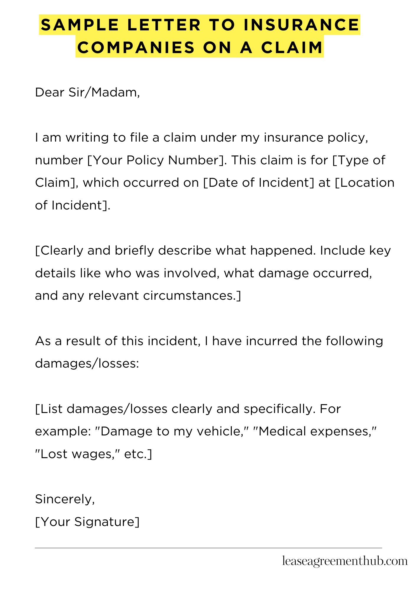 Sample Letter To Insurance Companies On A Claim