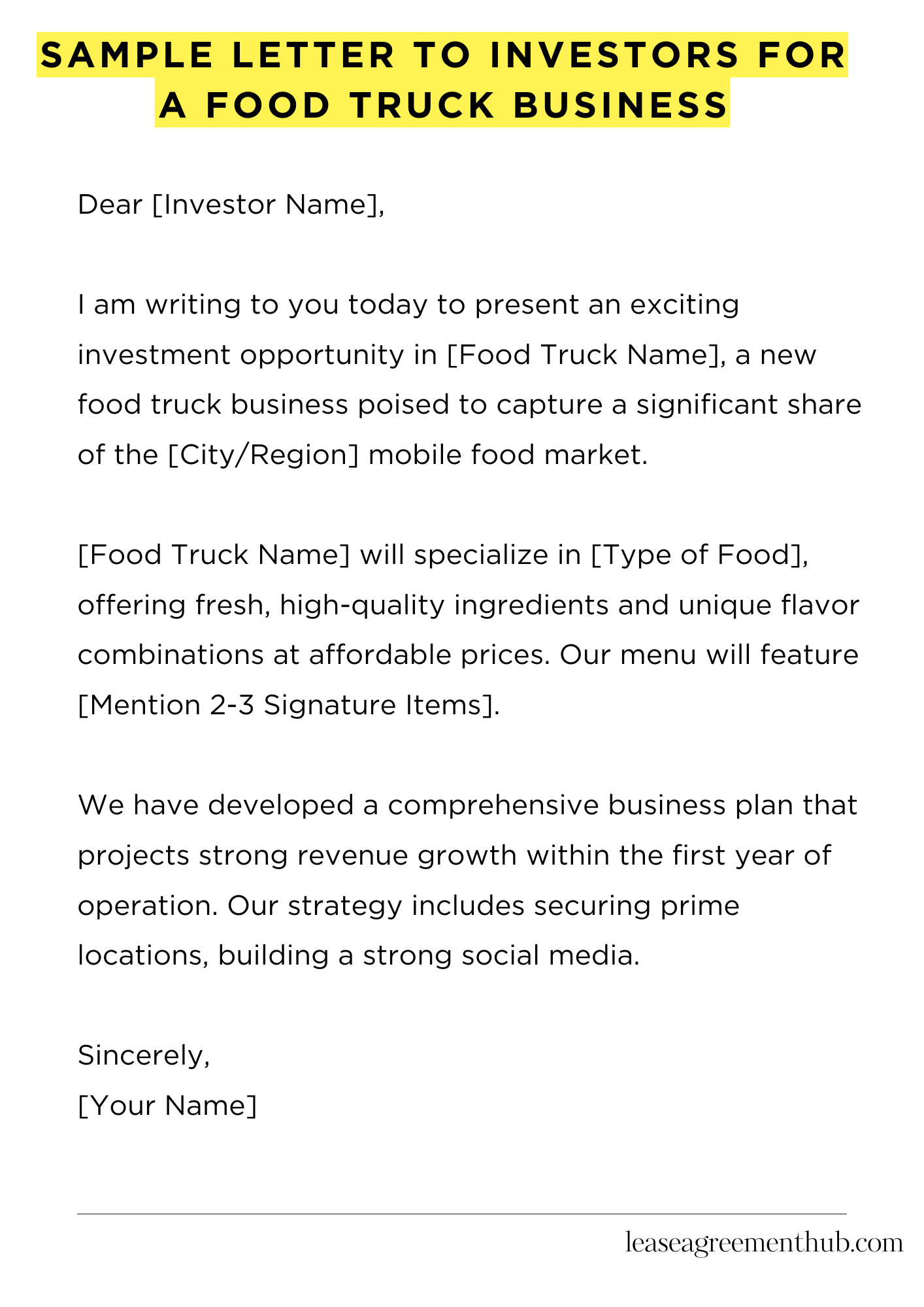 Sample Letter To Investors For A Food Truck Business