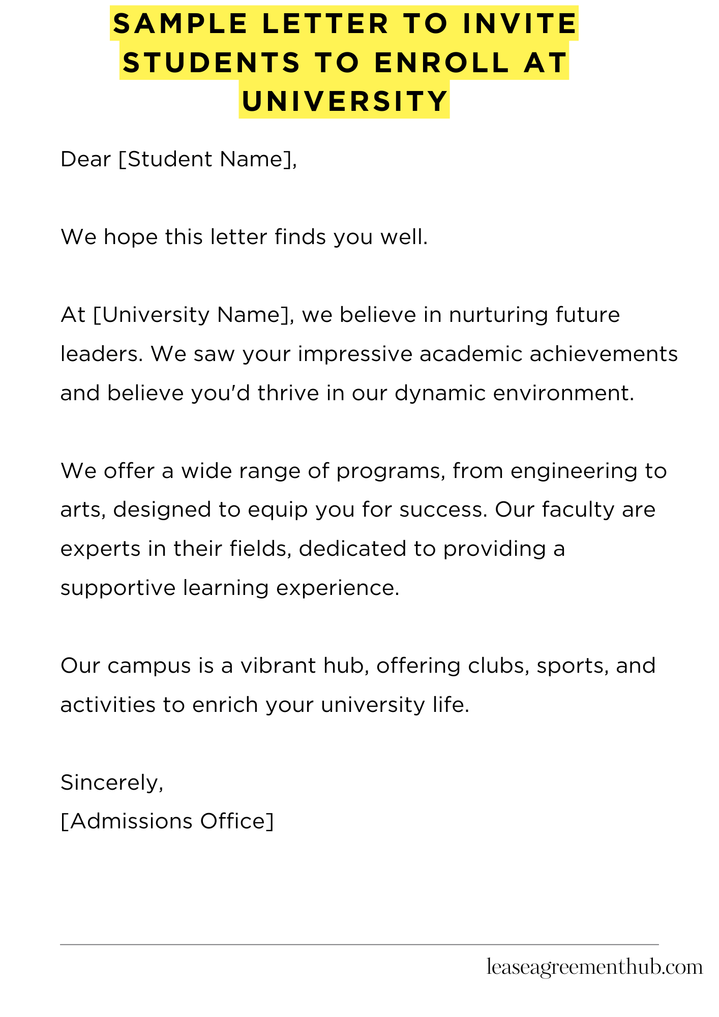 Sample Letter To Invite Students To Enroll At University