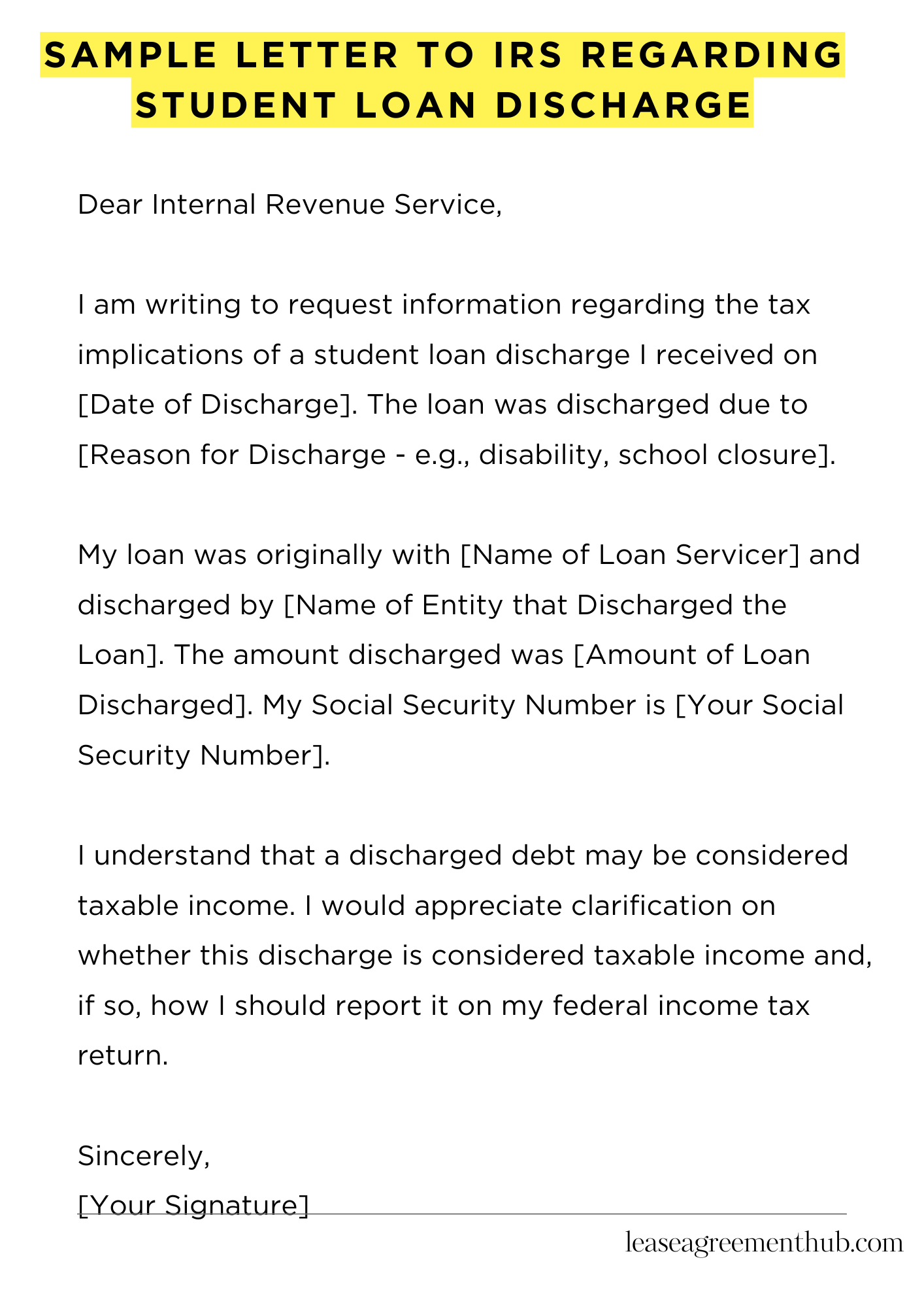 Sample Letter To Irs Regarding Student Loan Discharge