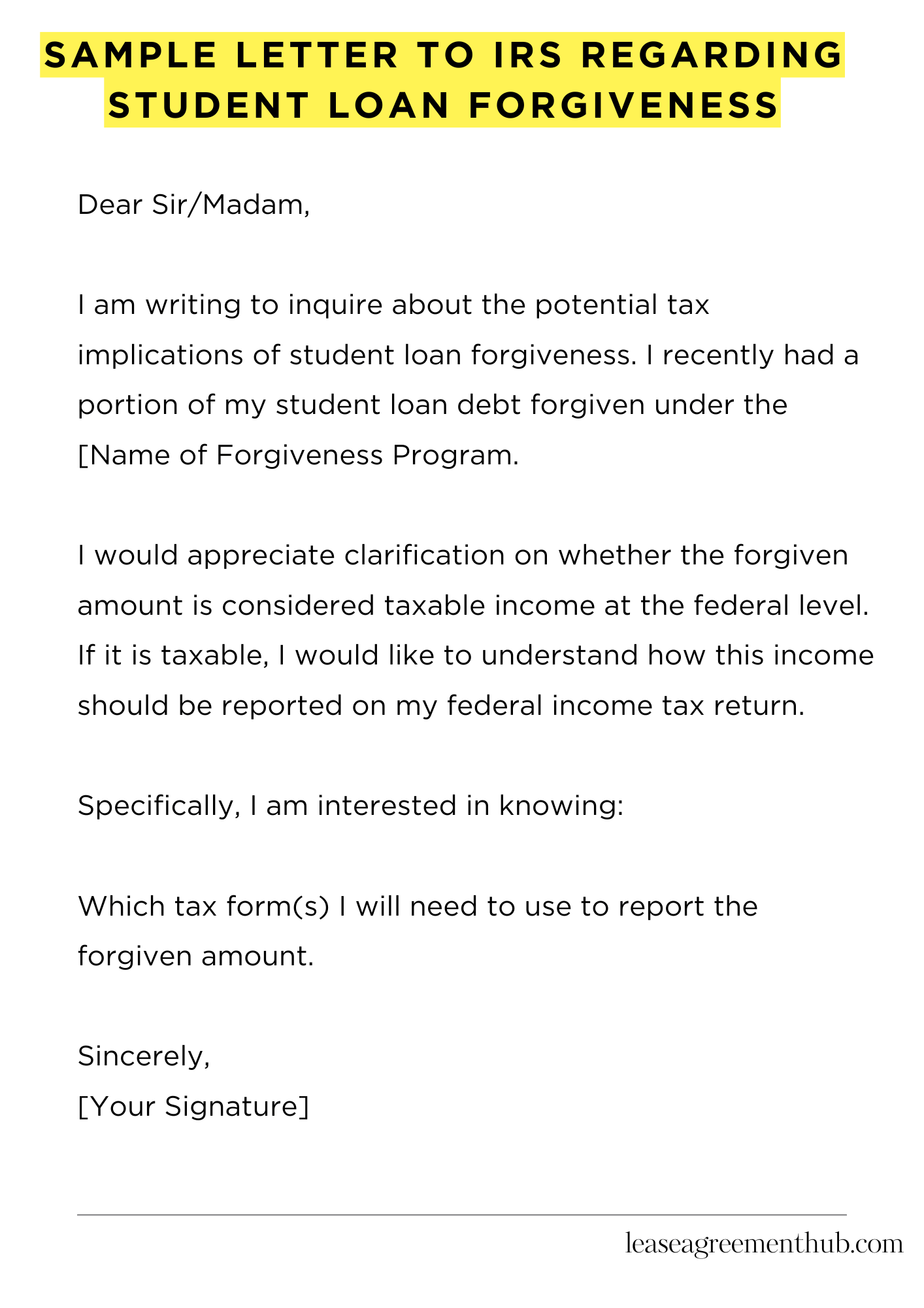 Sample Letter To Irs Regarding Student Loan Forgiveness