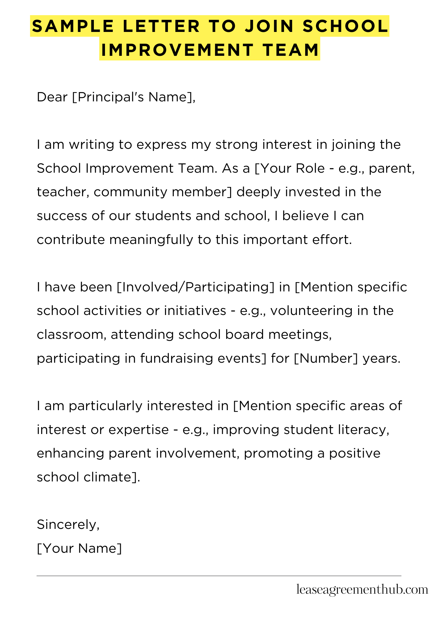 Sample Letter To Join School Improvement Team