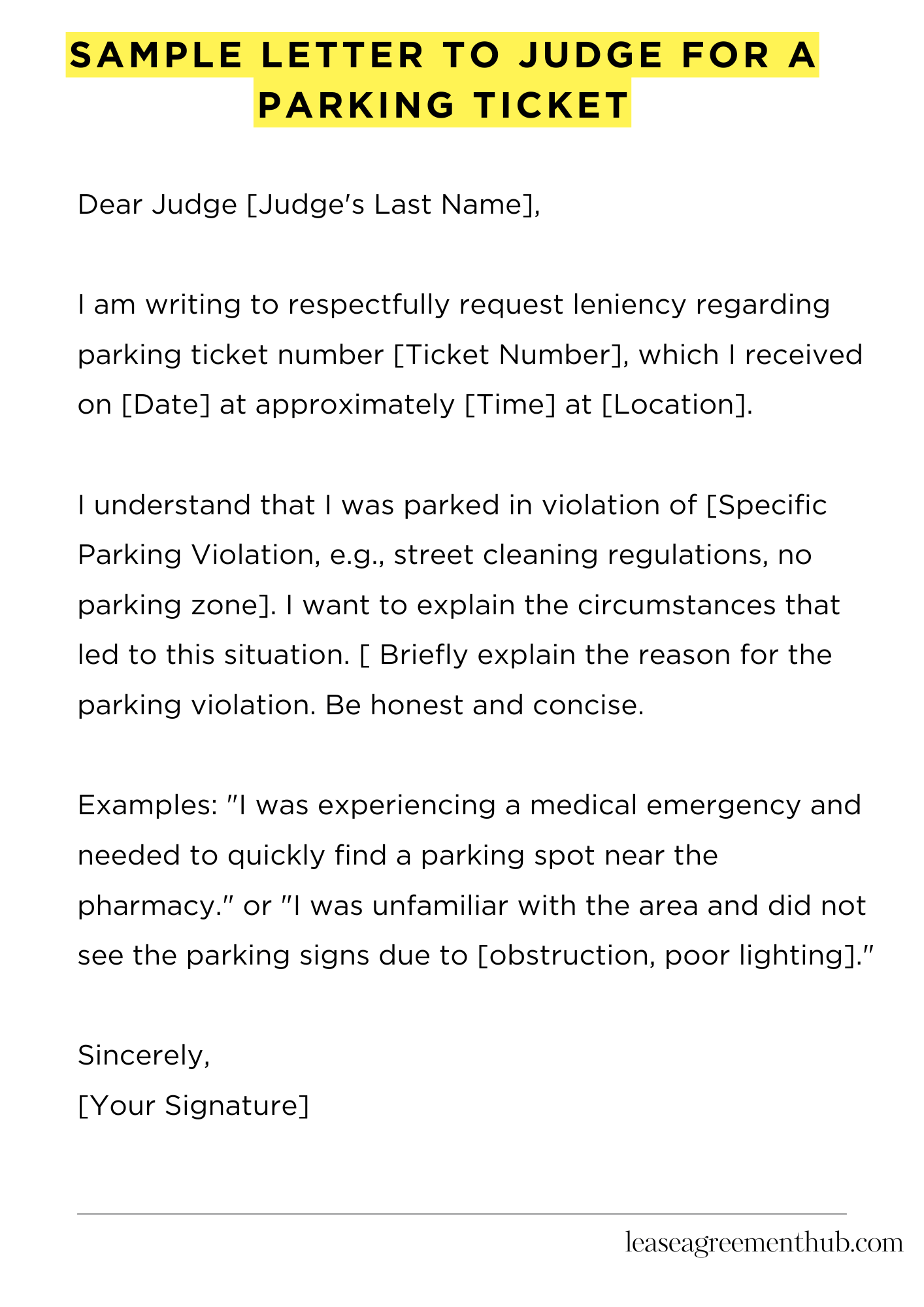 Sample Letter To Judge For A Parking Ticket
