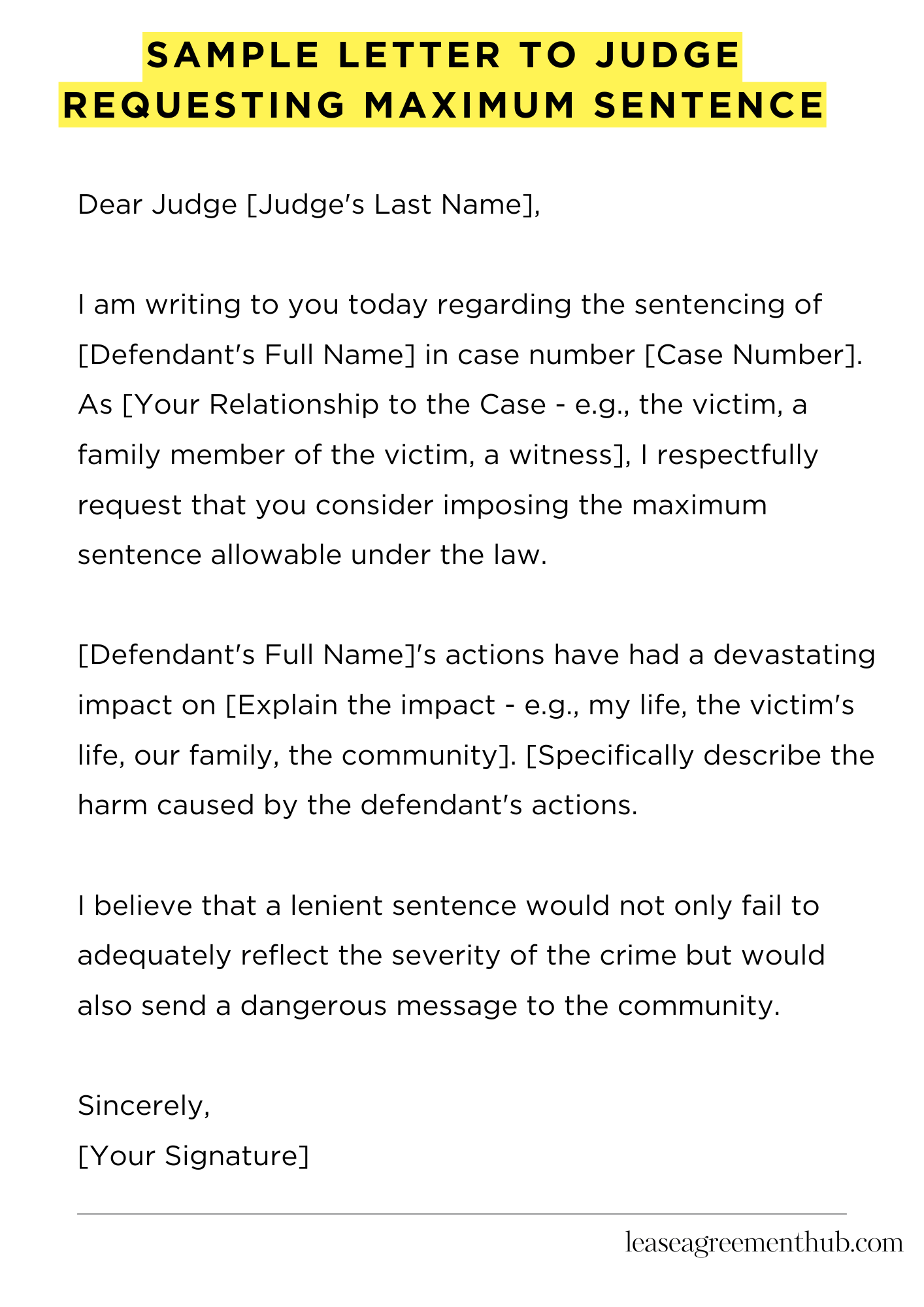 Sample Letter To Judge Requesting Maximum Sentence