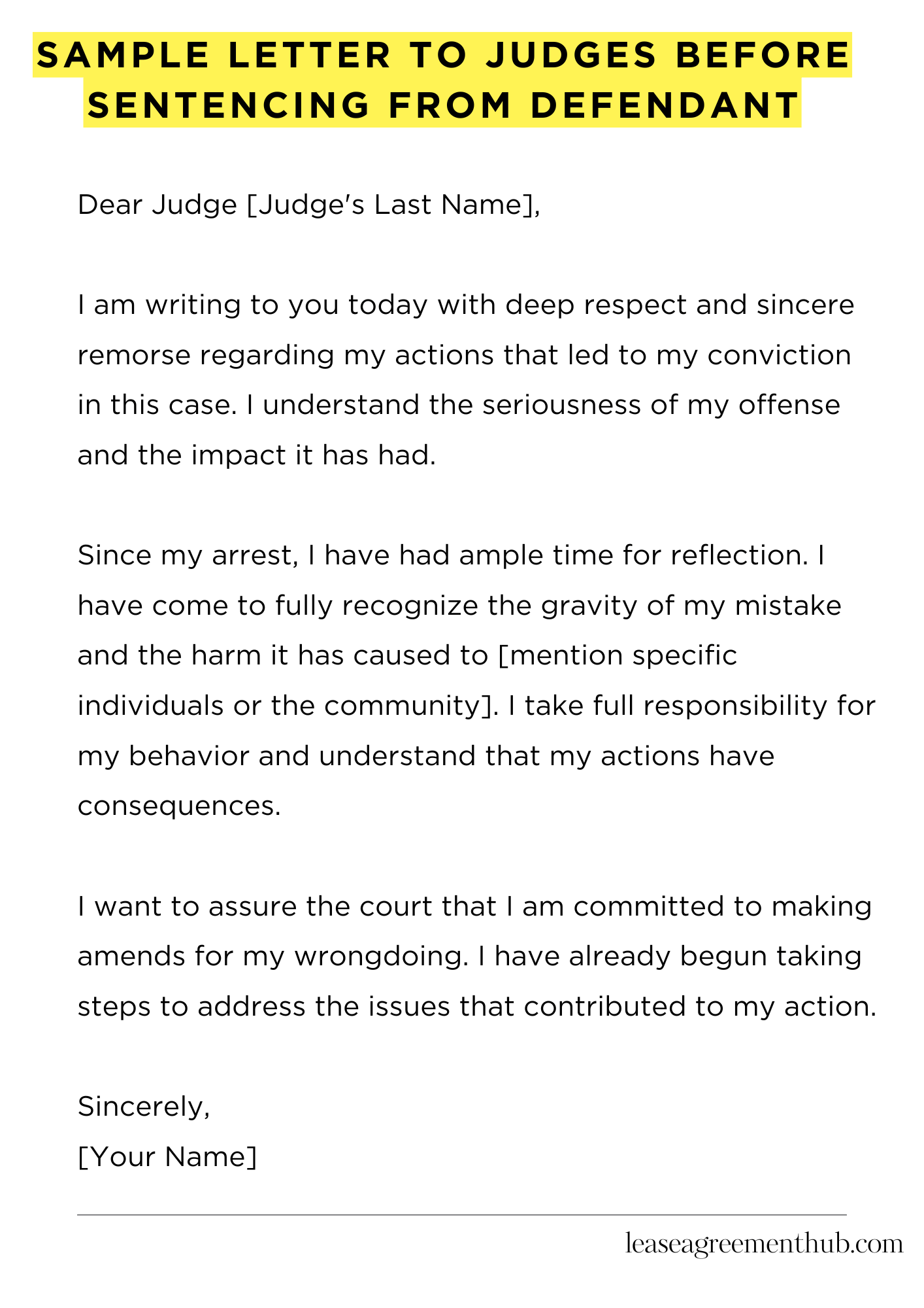 Sample Letter To Judges Before Sentencing From Defendant