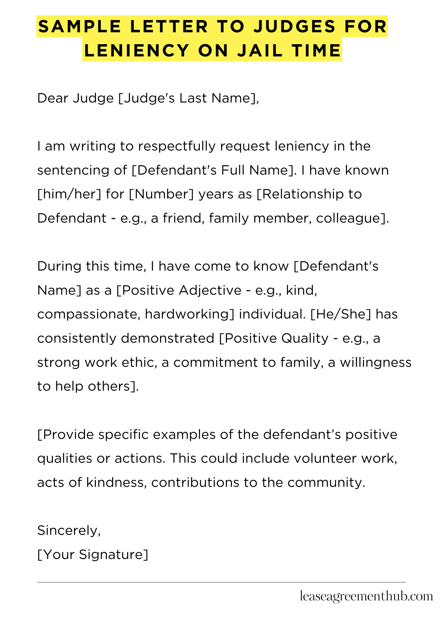 Sample Letter To Judges For Leniency On Jail Time