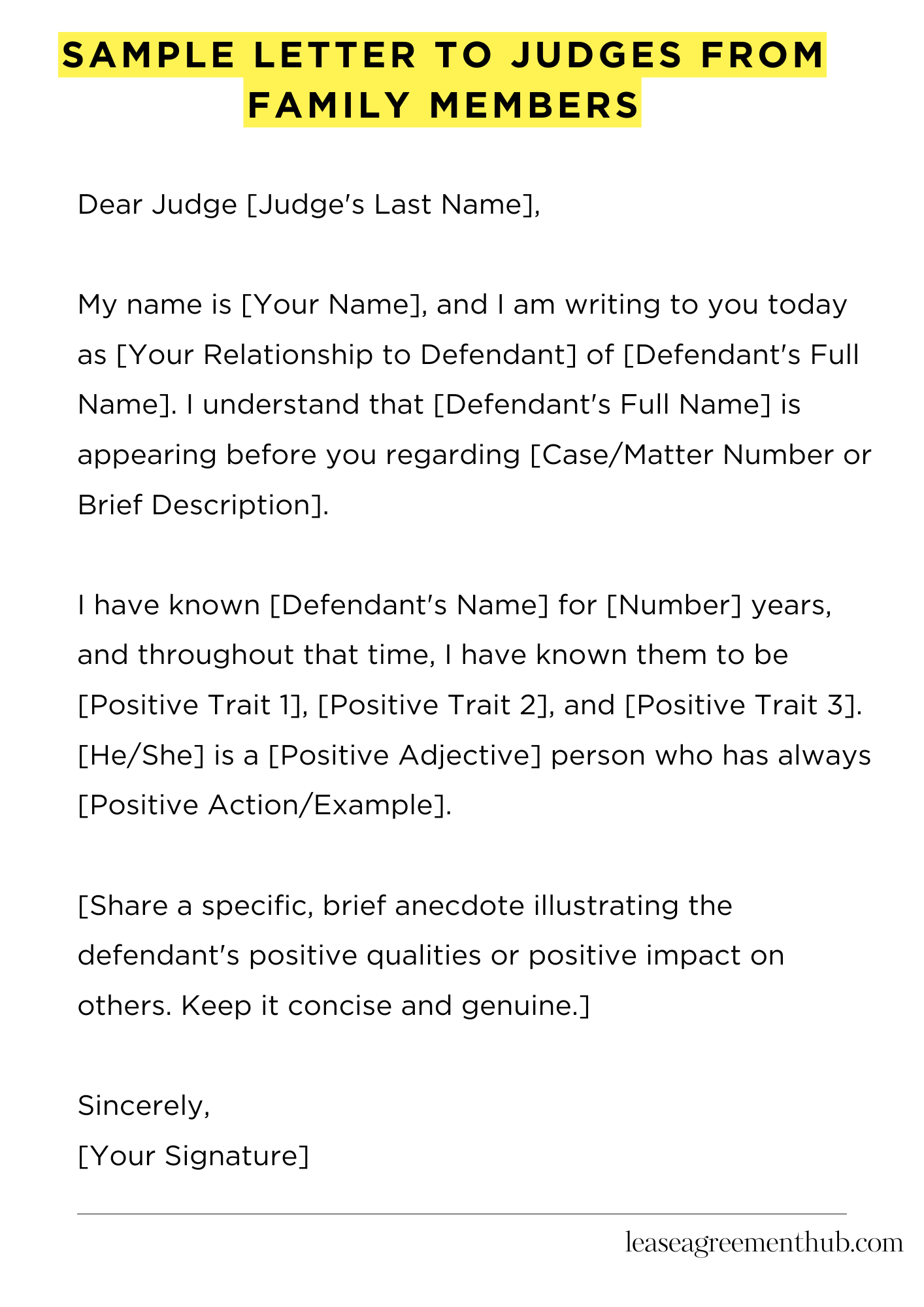 Sample Letter To Judges From Family Members