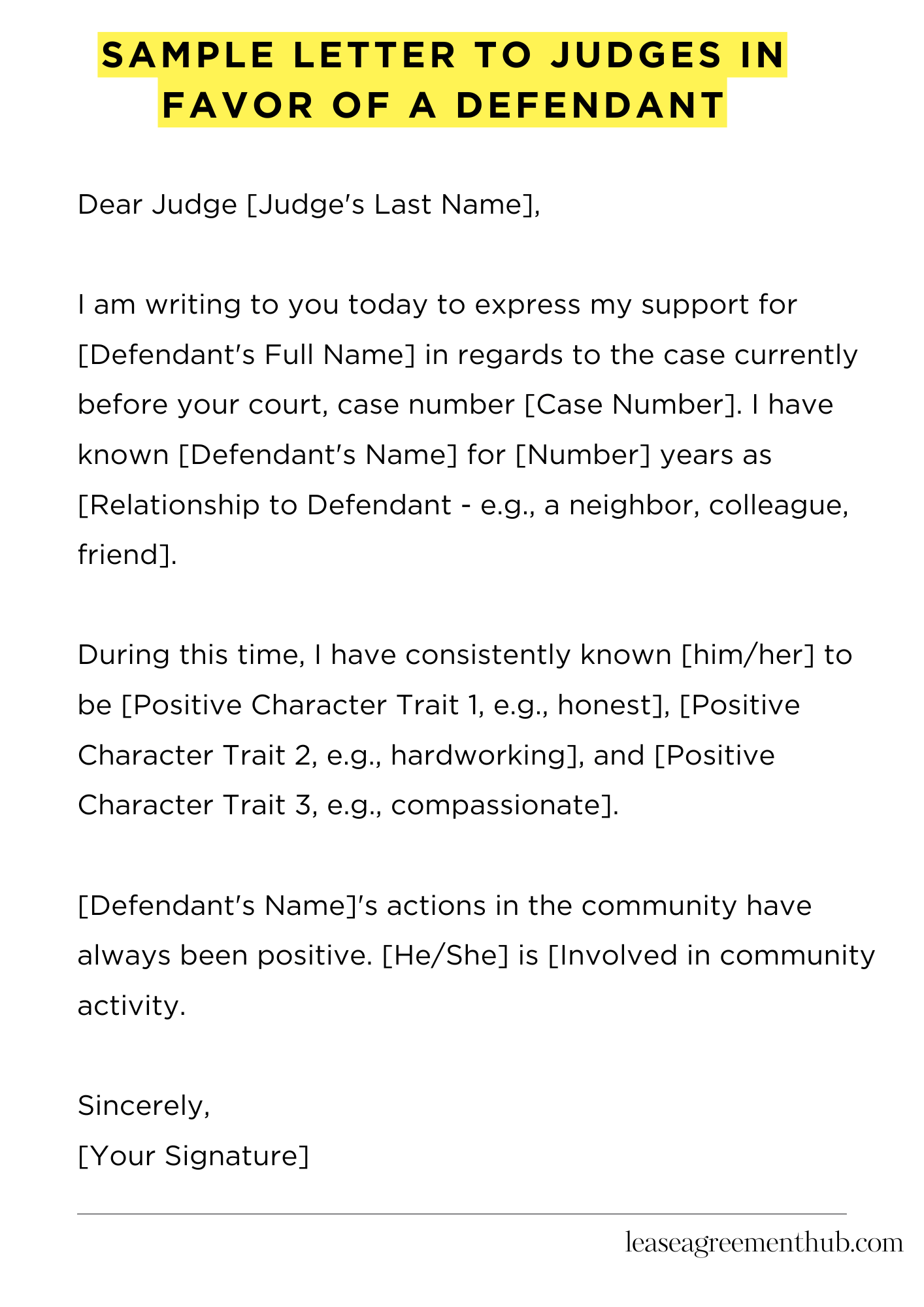 Sample Letter To Judges In Favor Of A Defendant