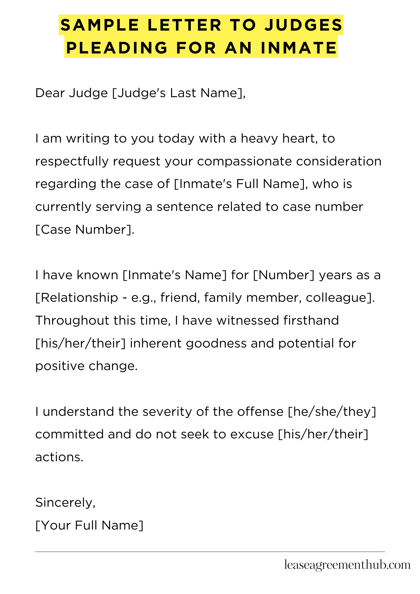 Sample Letter To Judges Pleading For An Inmate