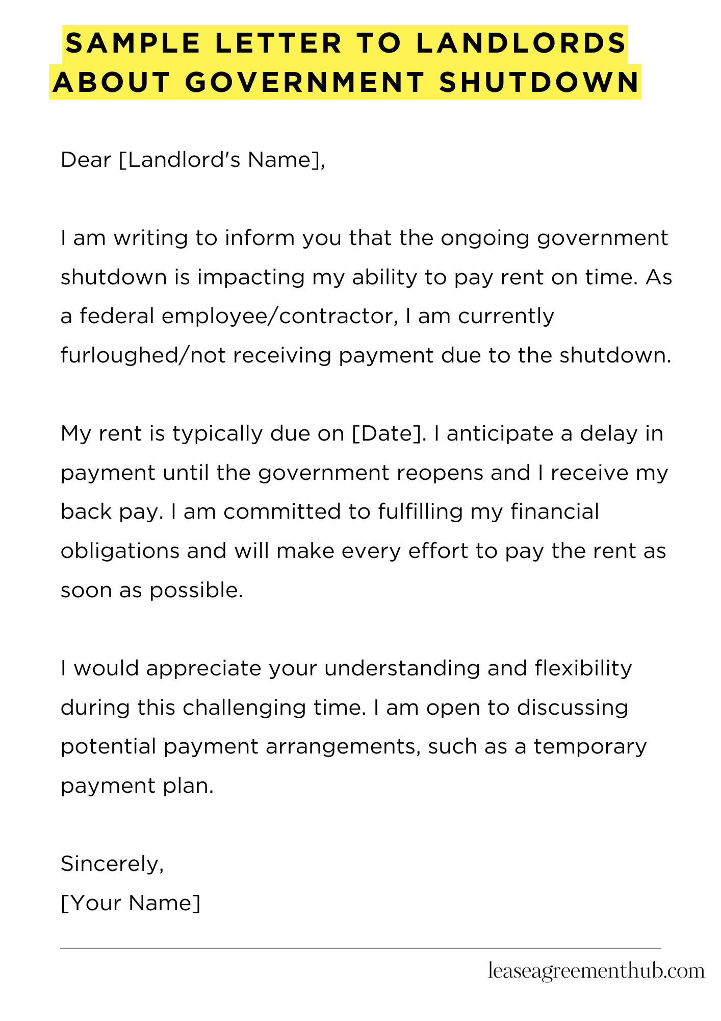 Sample Letter To Landlords About Government Shutdown