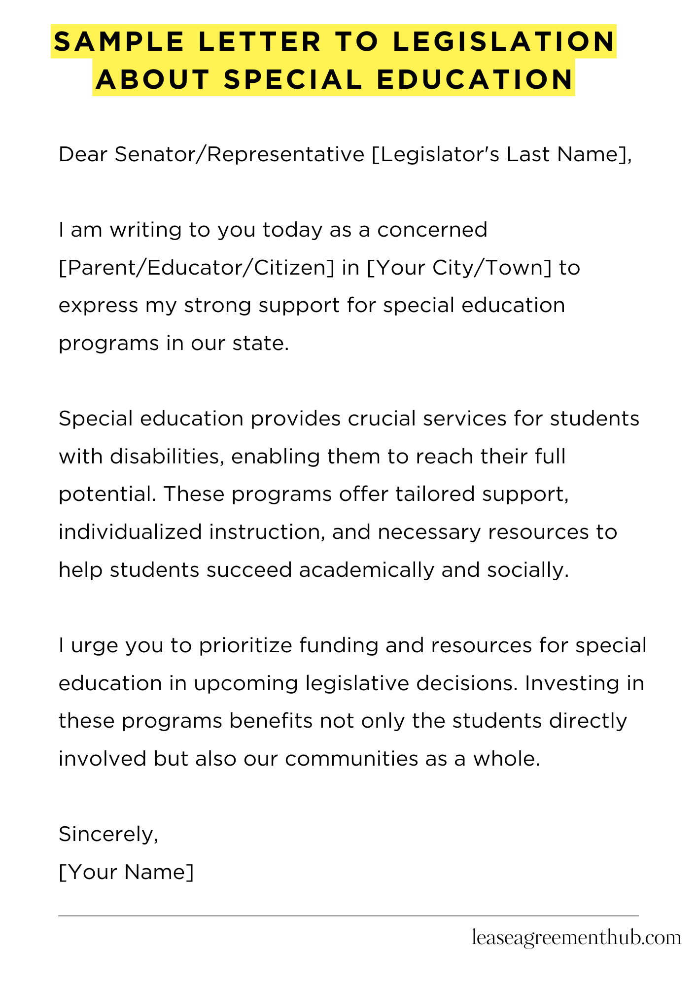 Sample Letter To Legislation About Special Education