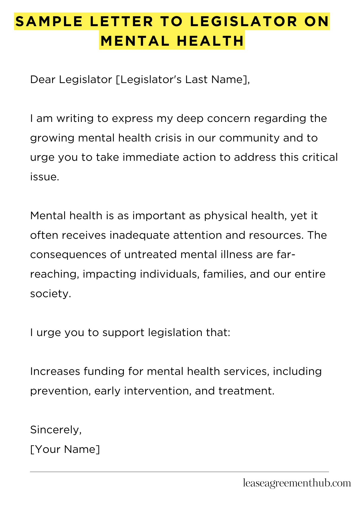 Sample Letter To Legislator On Mental Health