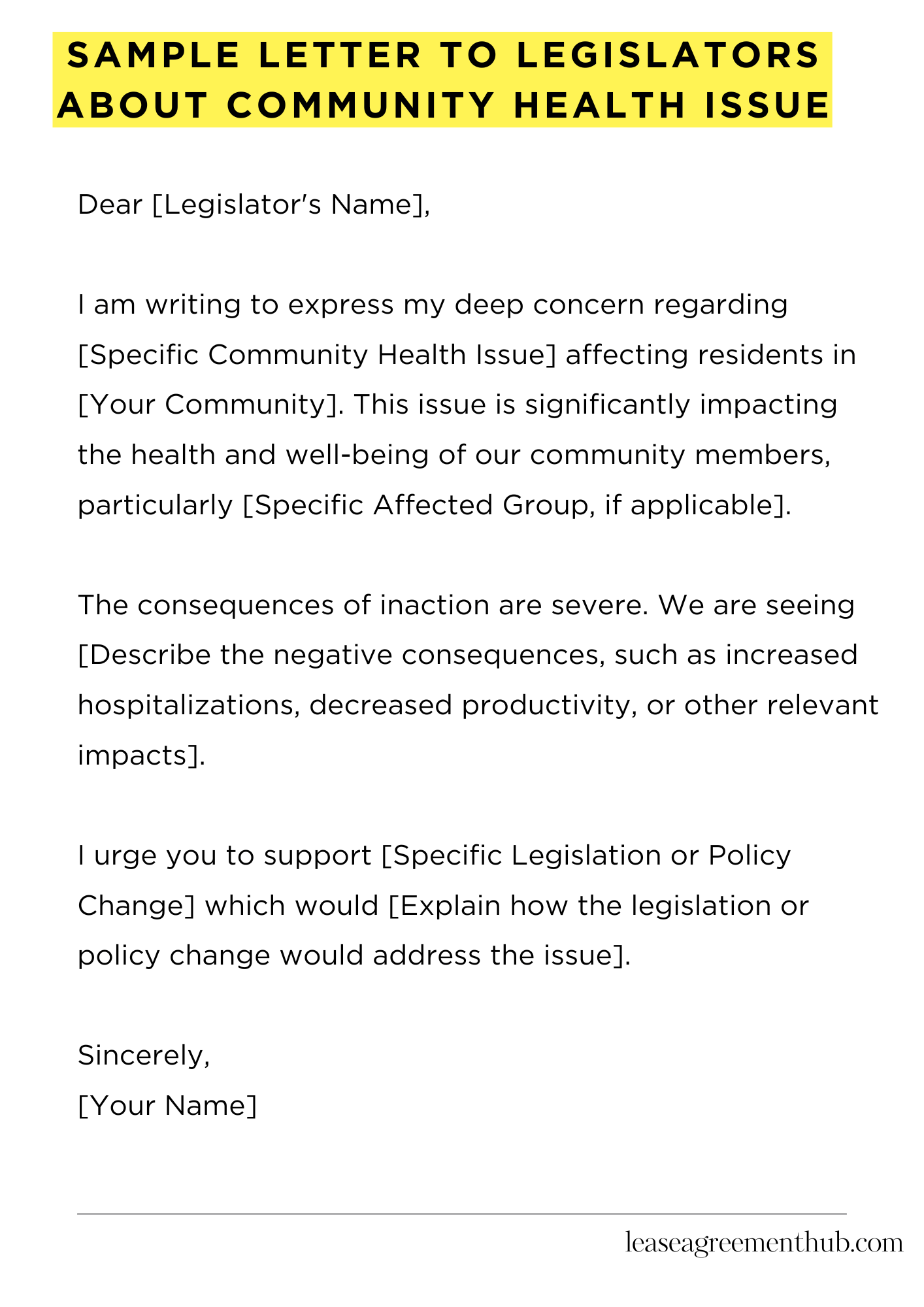 Sample Letter To Legislators About Community Health Issue