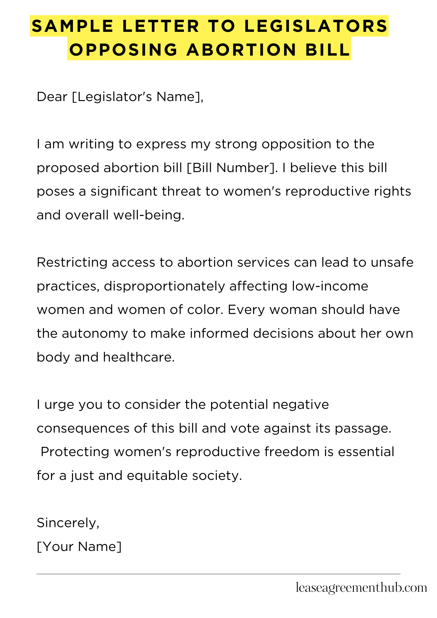 Sample Letter To Legislators Opposing Abortion Bill
