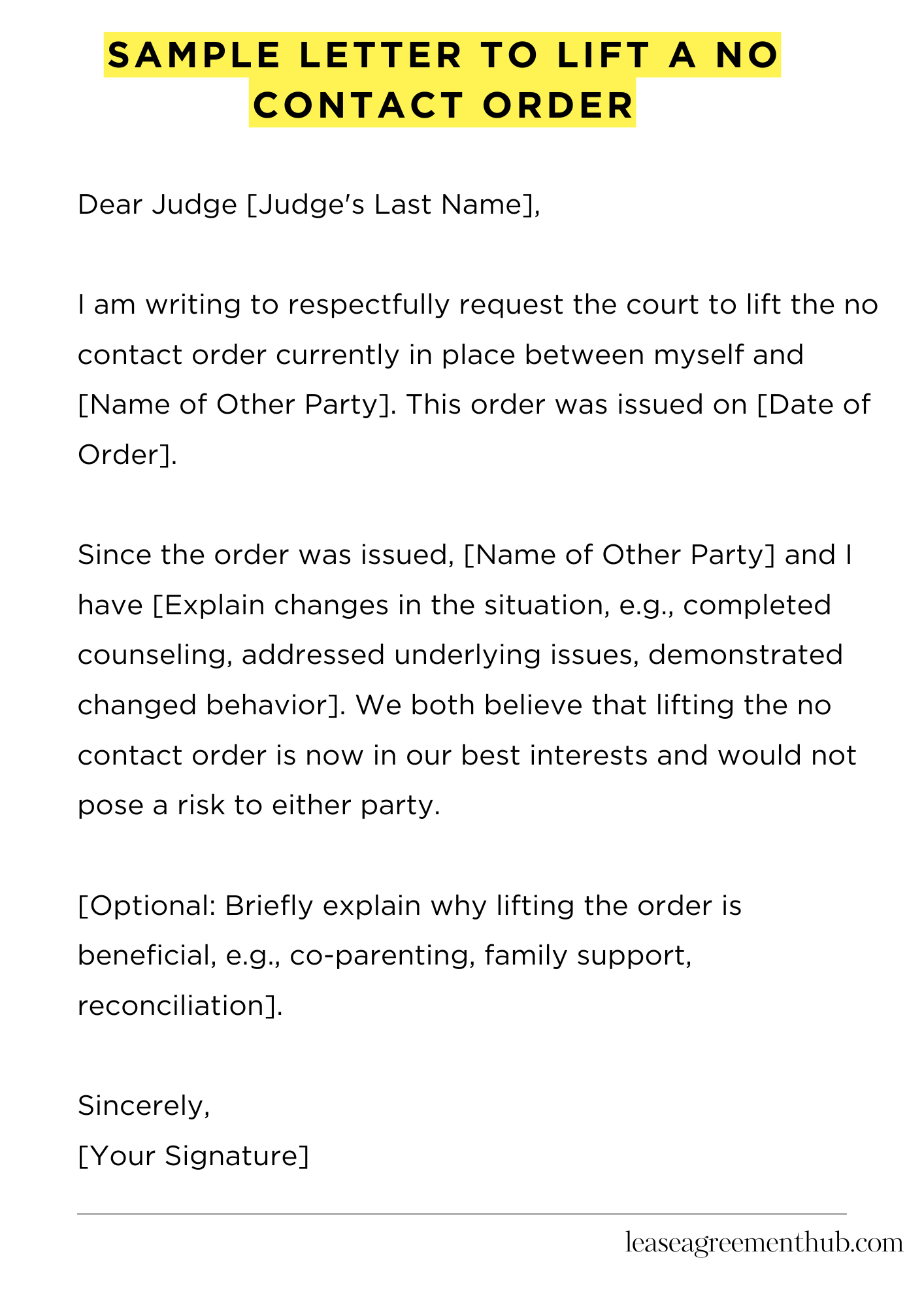 Sample Letter To Lift A No Contact Order