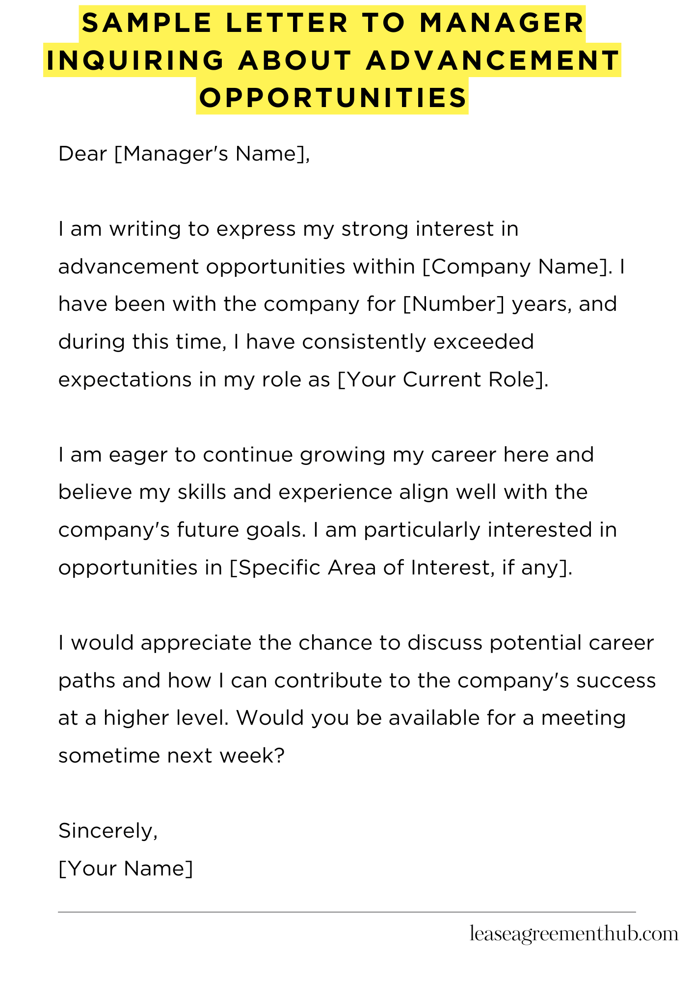 Sample Letter To Manager Inquiring About Advancement Opportunities