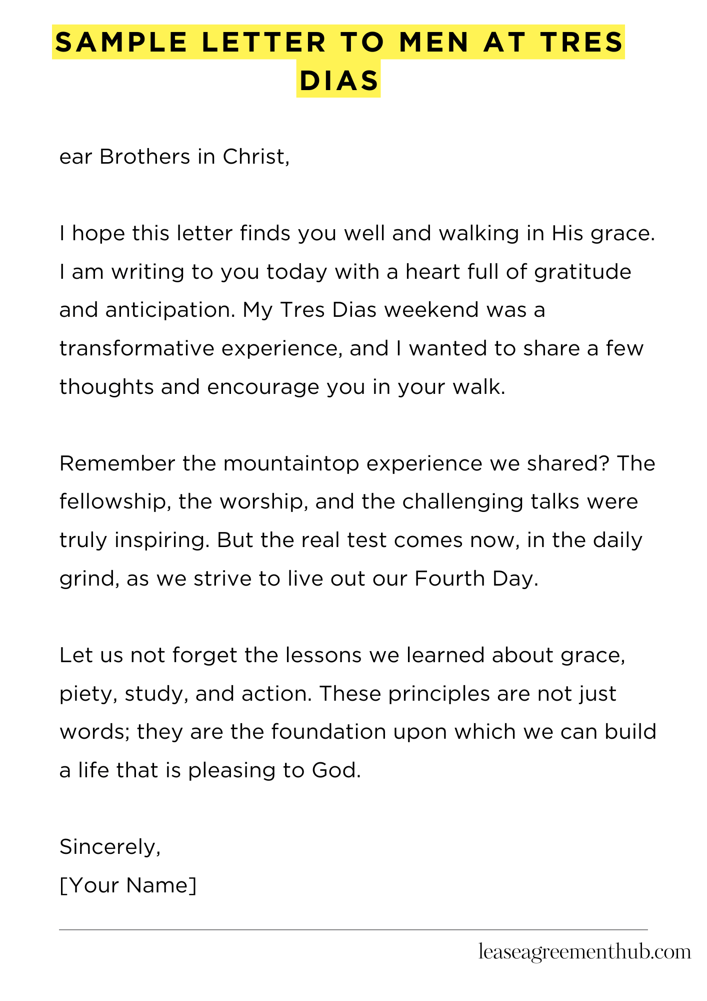 Sample Letter To Men At Tres Dias